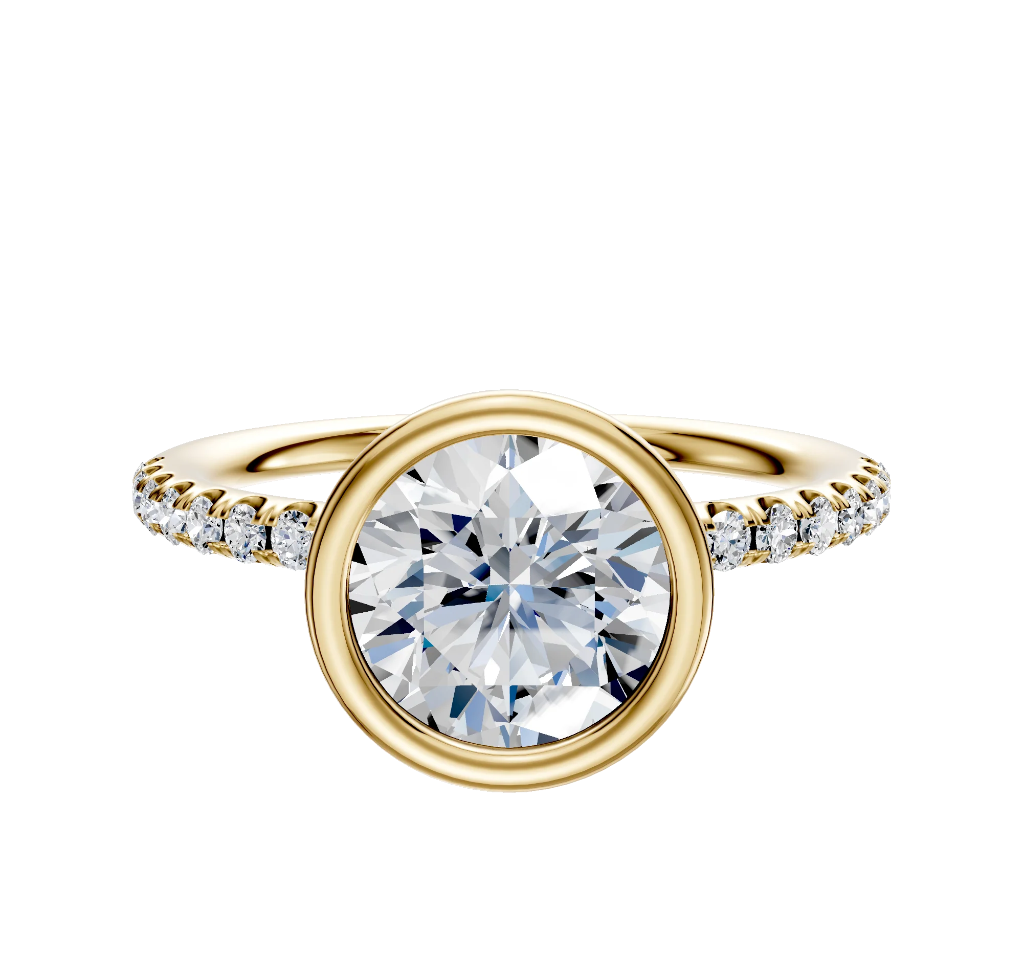 18K Yellow Gold Bezel Full Bezel North/South Classic Dome 1-Row-Pave 2.5mm Engagement Ring