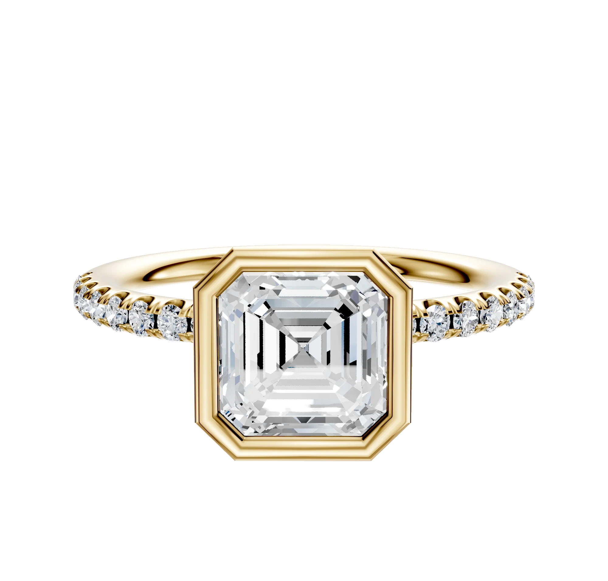 18K Yellow Gold Bezel Full Bezel North/South Classic Dome 1-Row-Pave 2.5mm Engagement Ring
