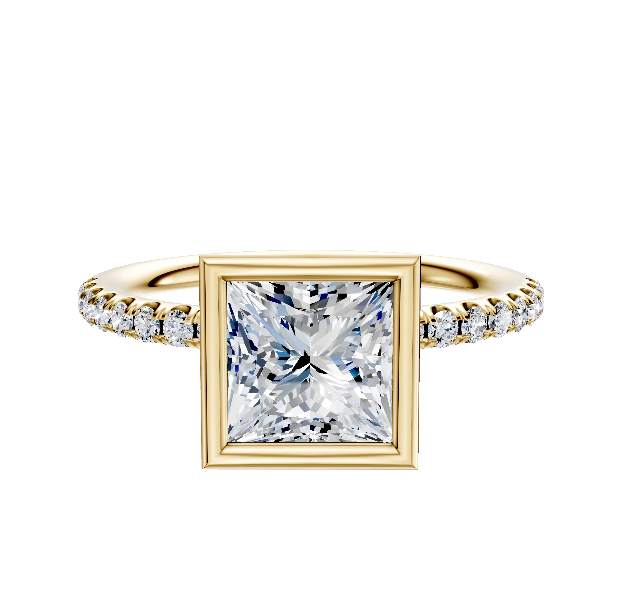 18K Yellow Gold Bezel Full Bezel North/South Classic Dome 1-Row-Pave 2.5mm Engagement Ring