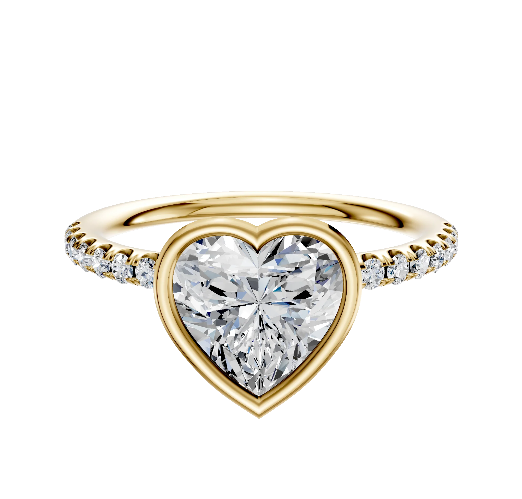 18K Yellow Gold Bezel Full Bezel North/South Classic Dome 1-Row-Pave 2.5mm Engagement Ring