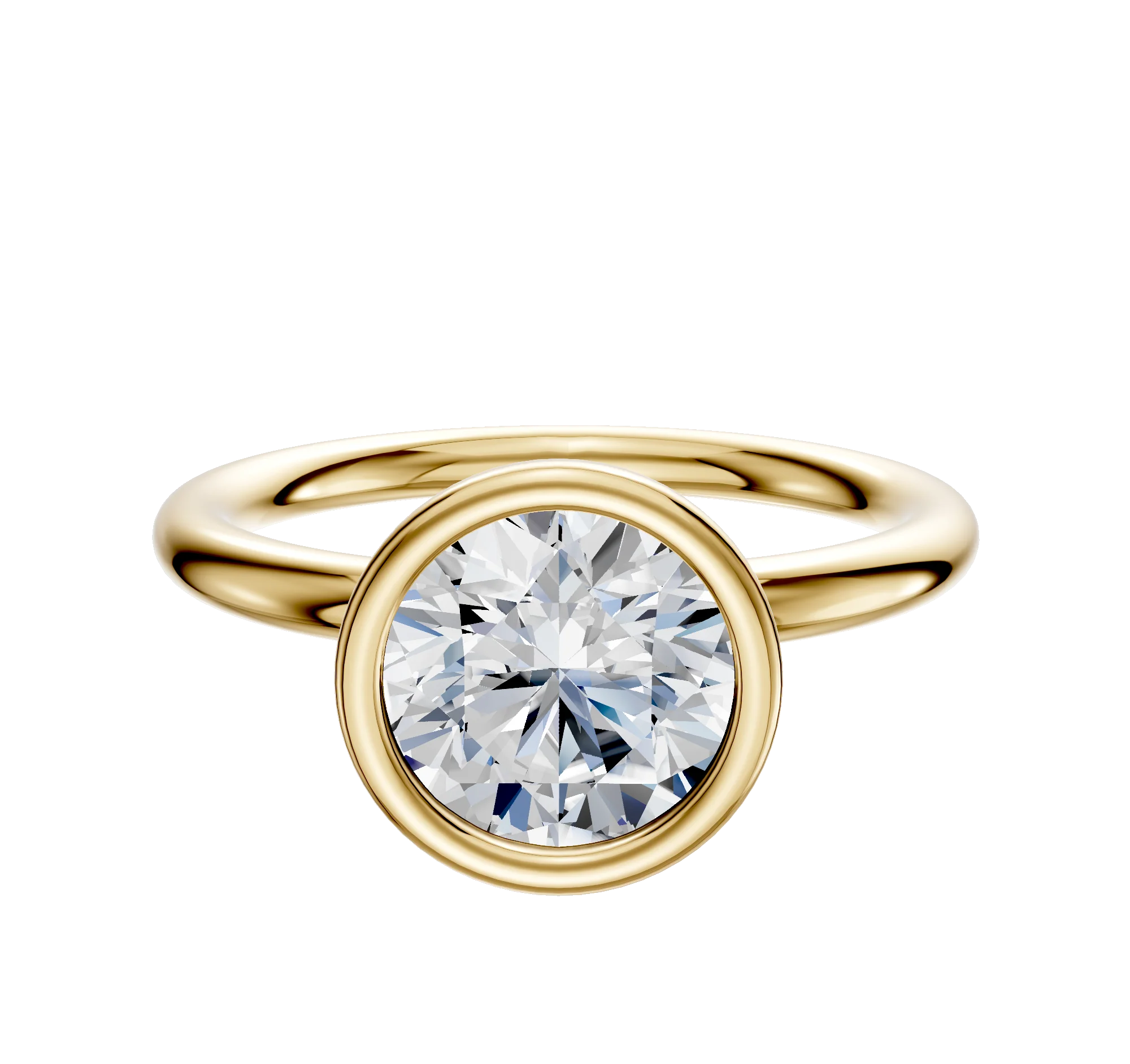18K Yellow Gold Bezel Full Bezel North/South Classic Dome 2.0mm Engagement Ring
