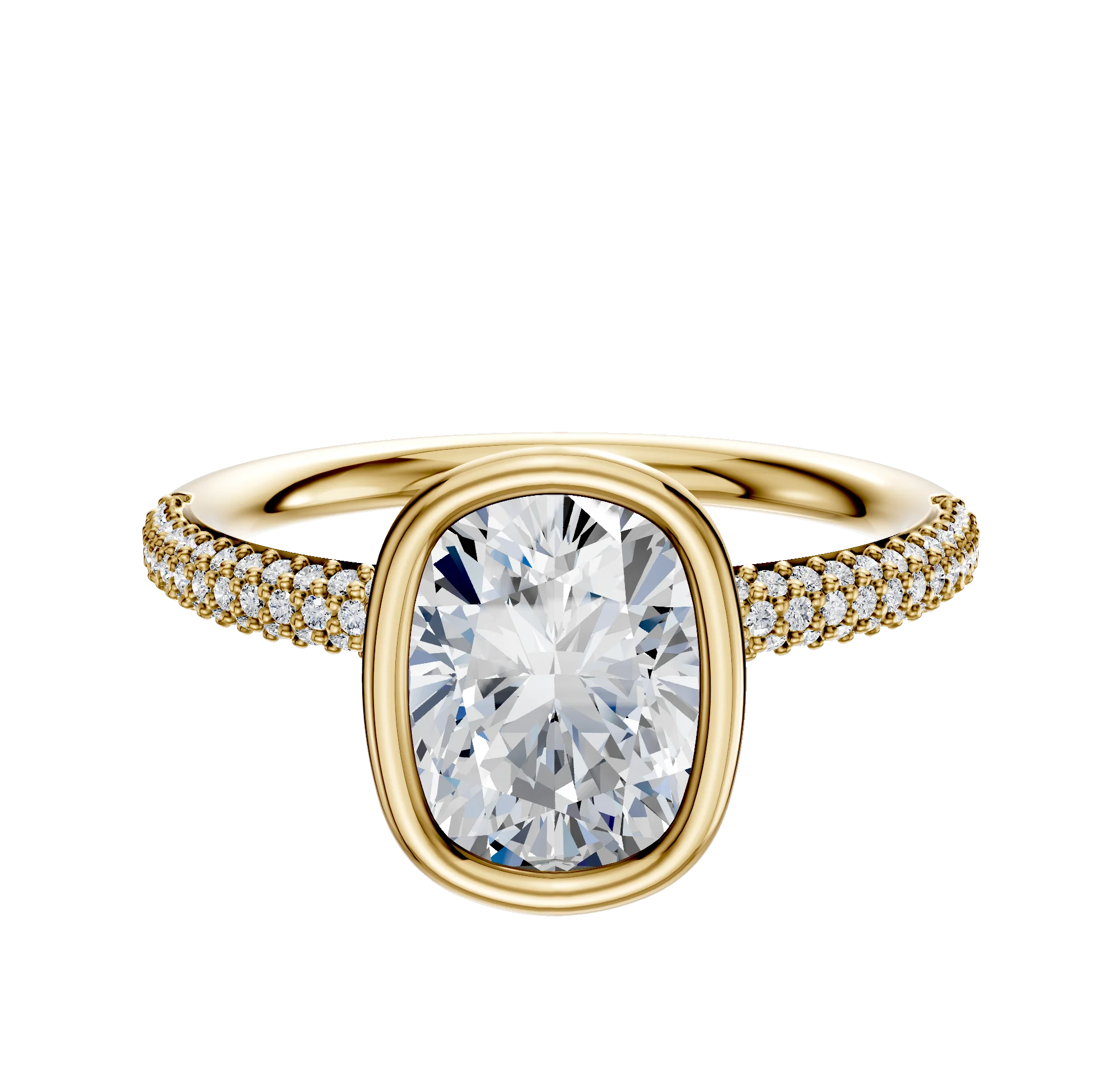18K Yellow Gold Bezel Full Bezel North/South Classic Dome 3-Row-Pave 2.0mm Engagement Ring