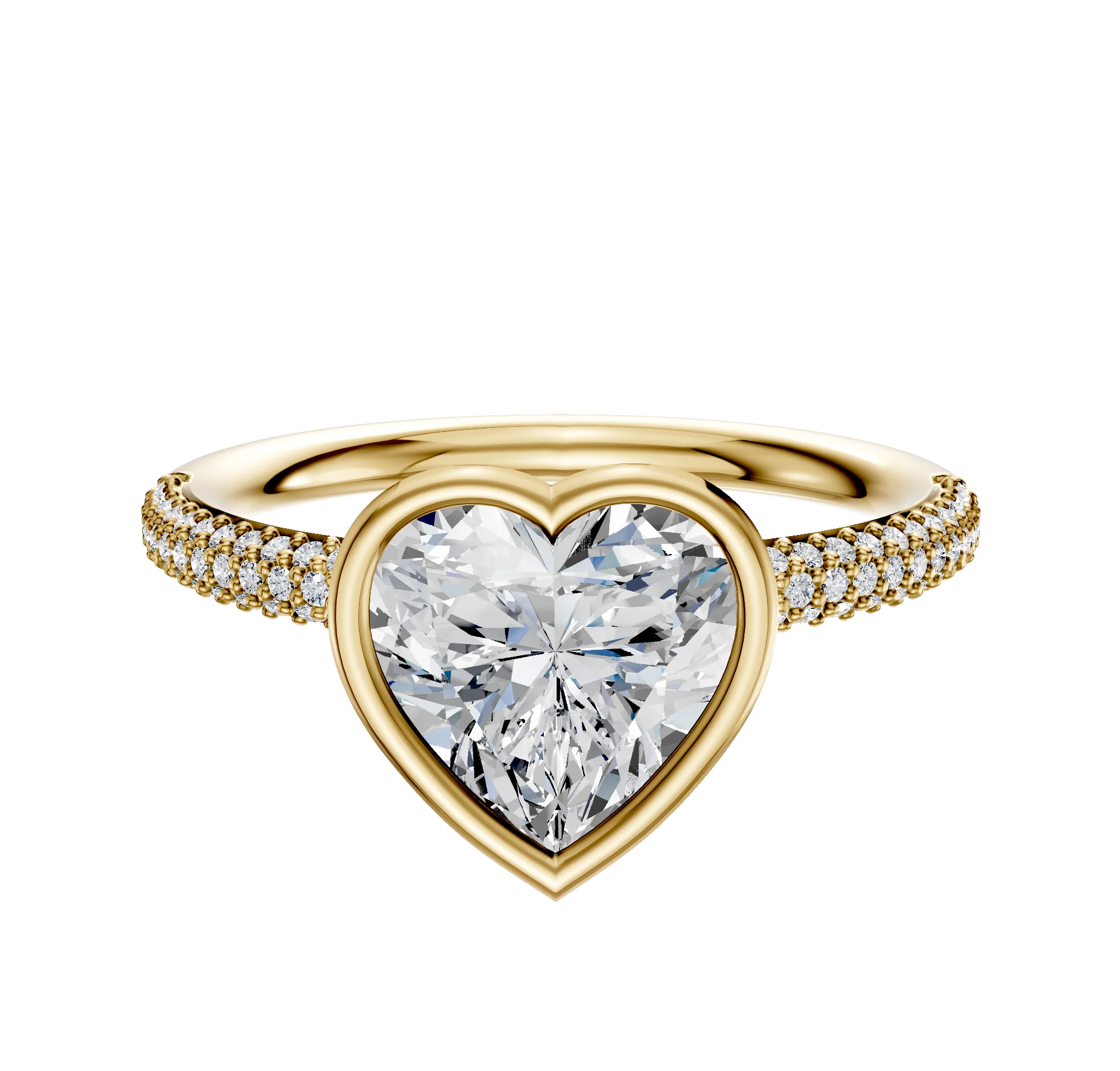 18K Yellow Gold Bezel Full Bezel North/South Classic Dome 3-Row-Pave 2.0mm Engagement Ring