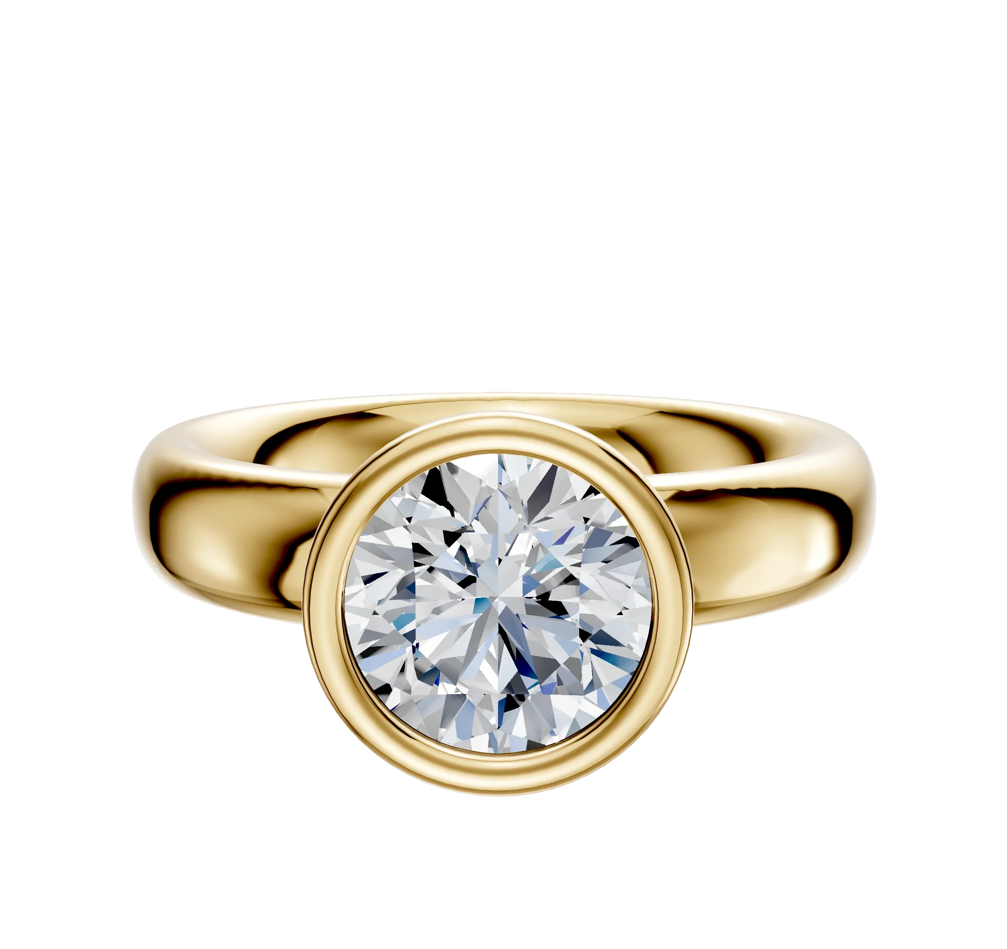 18K Yellow Gold Bezel Full Bezel North/South Classic Dome 4.0mm Engagement Ring