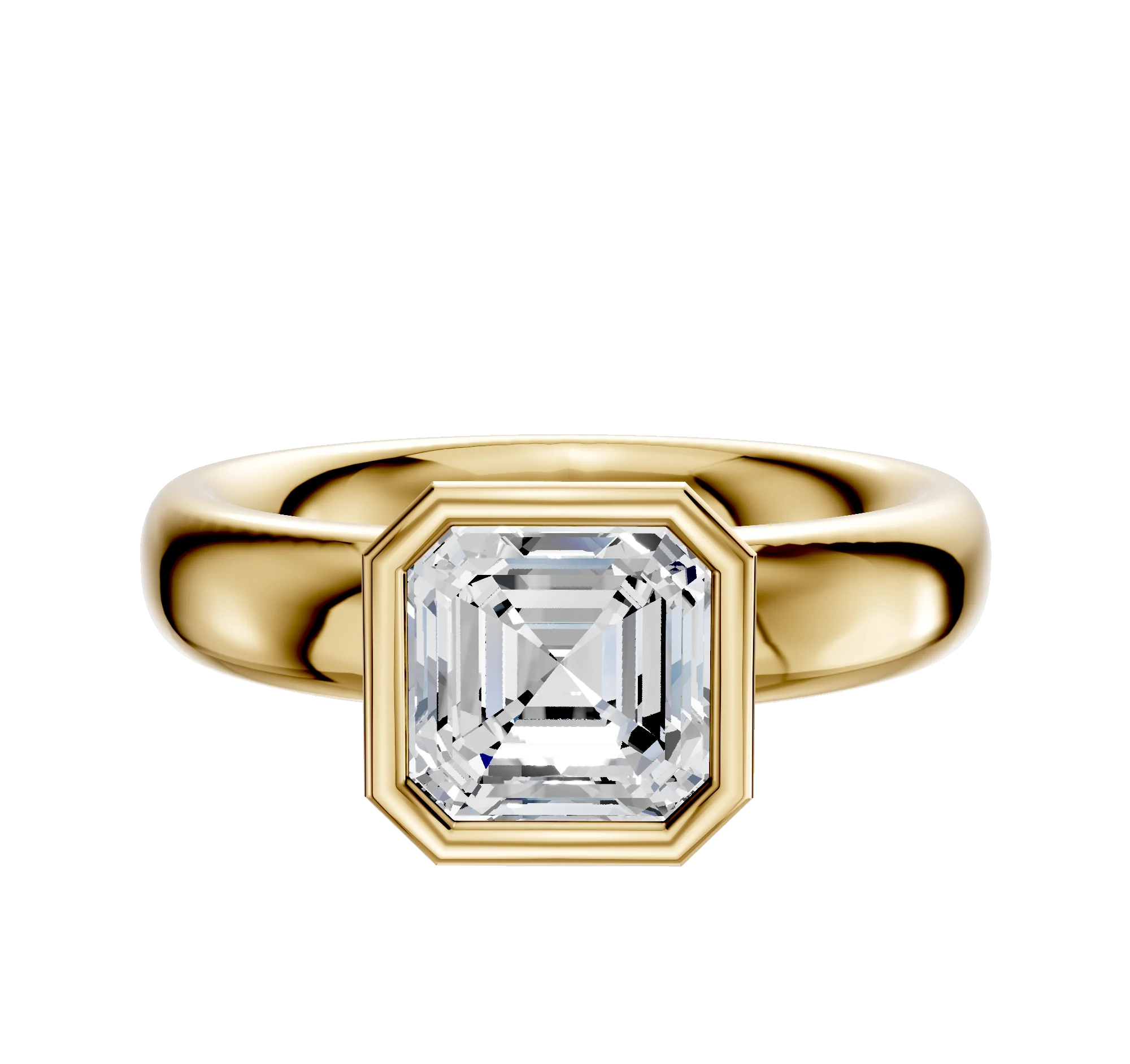 18K Yellow Gold Bezel Full Bezel North/South Classic Dome 4.0mm Engagement Ring