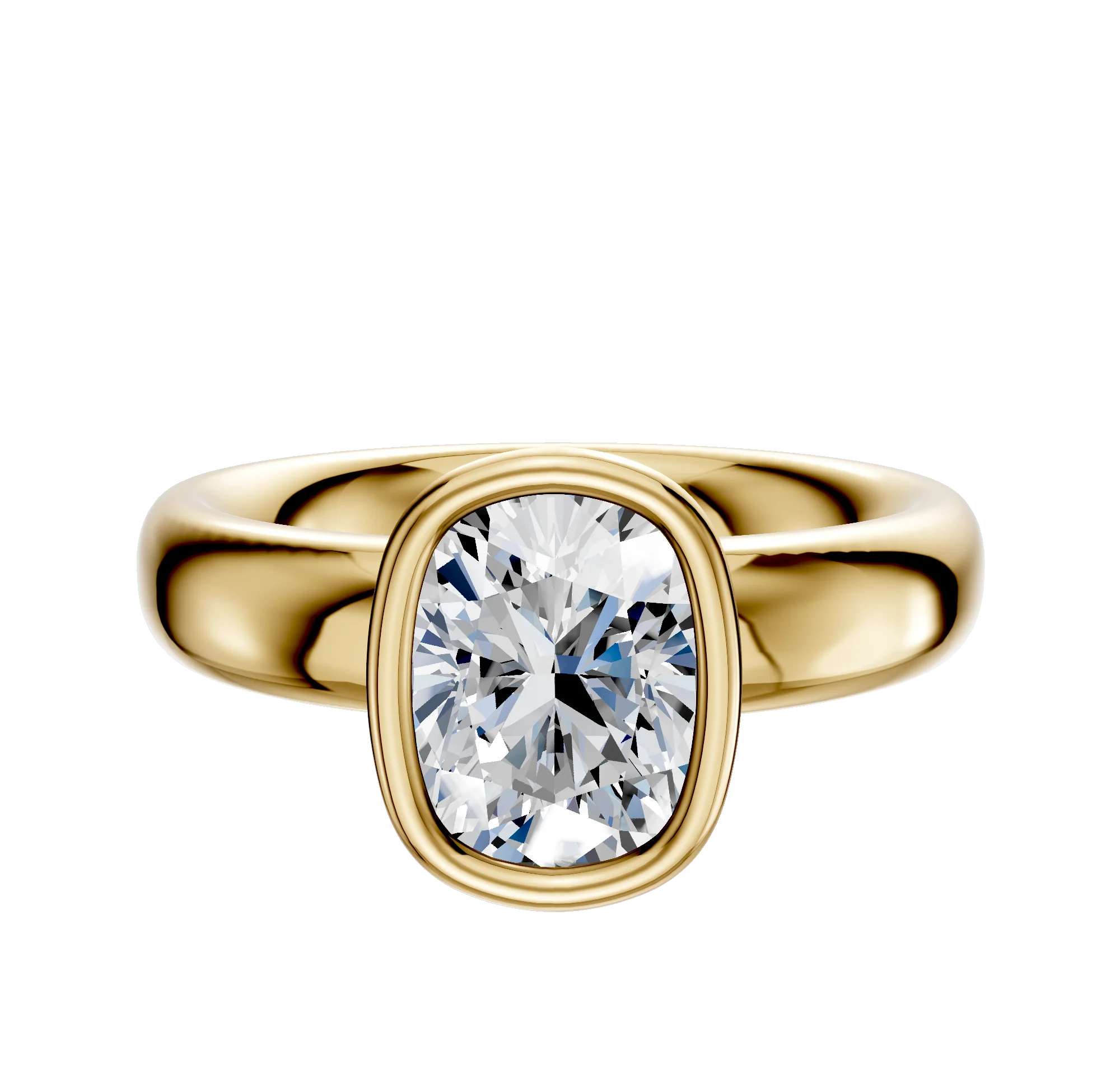 18K Yellow Gold Bezel Full Bezel North/South Classic Dome 4.0mm Engagement Ring