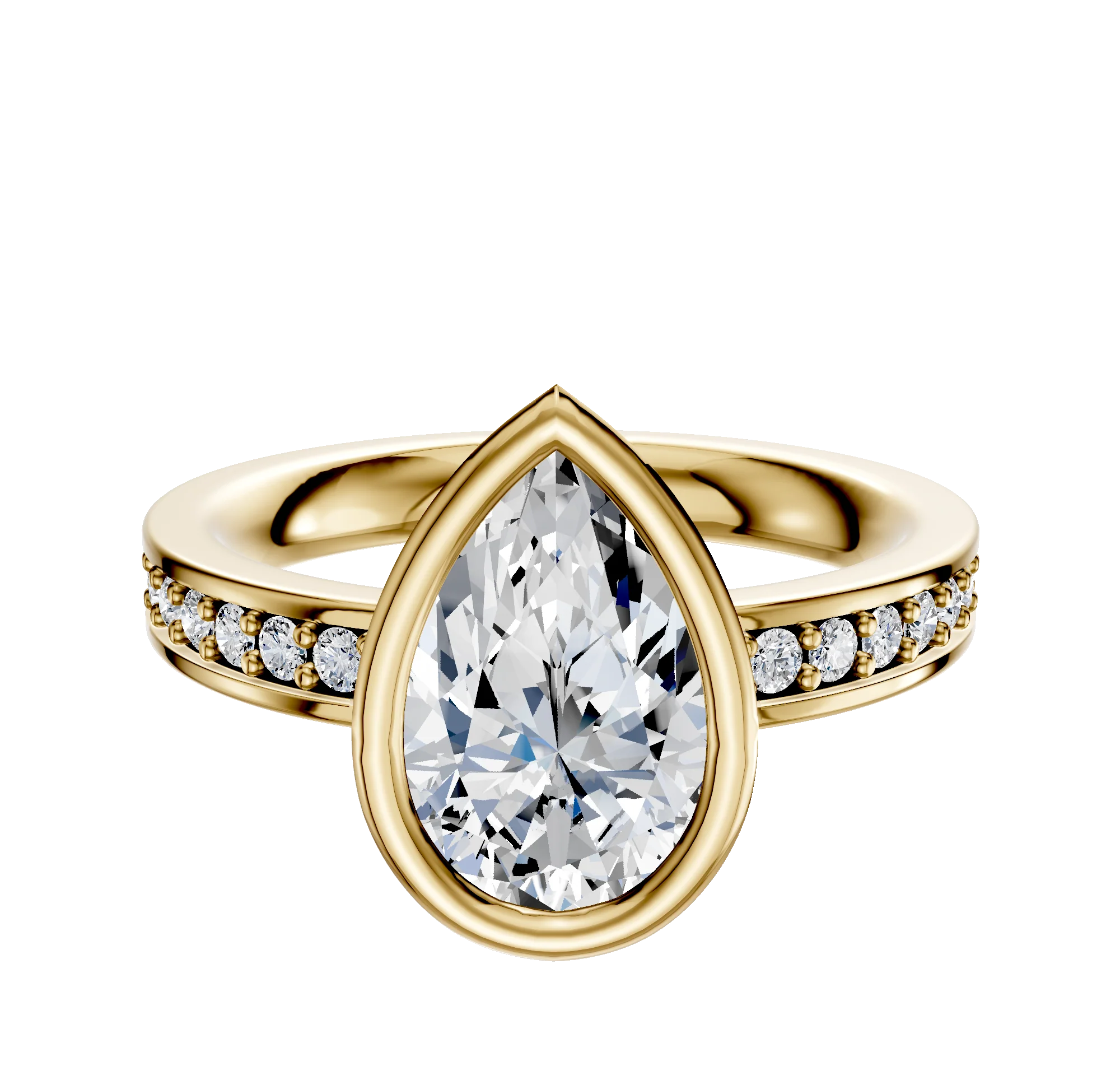 18K Yellow Gold Bezel Full Bezel North/South Classic Flat 1-Row-Pave 2.5mm Engagement Ring