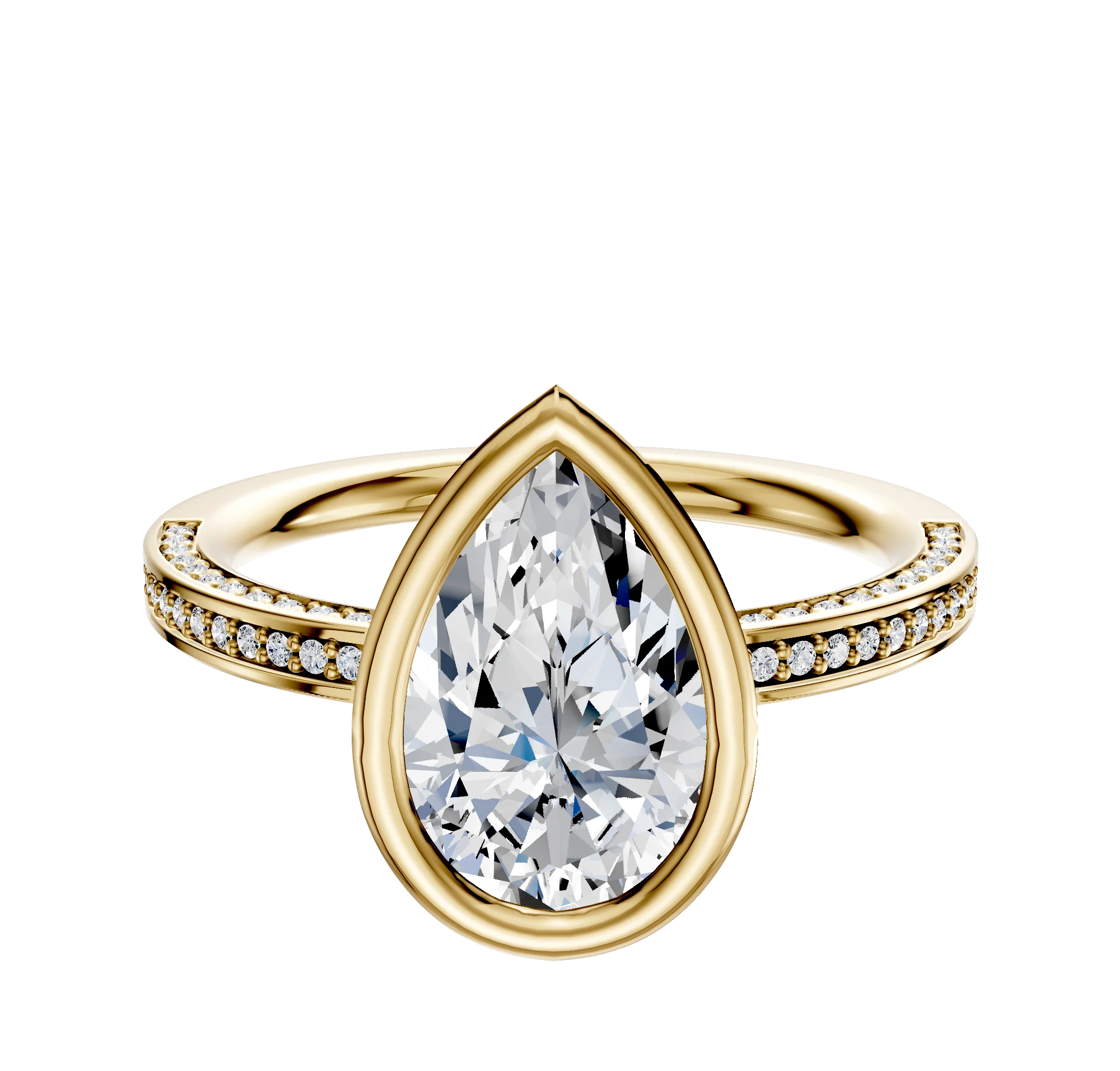 18K Yellow Gold Bezel Full Bezel North/South Classic Flat 3-Row-Pave 2.0mm Engagement Ring