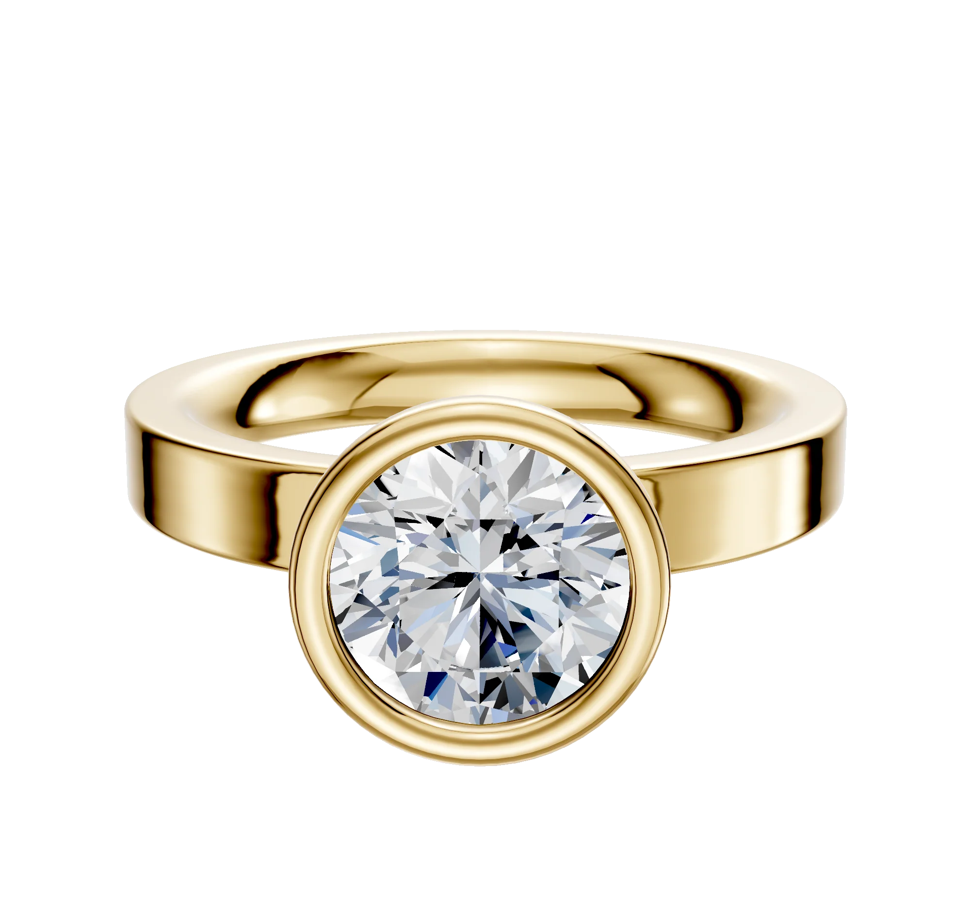18K Yellow Gold Bezel Full Bezel North/South Classic Flat 3.0mm Engagement Ring