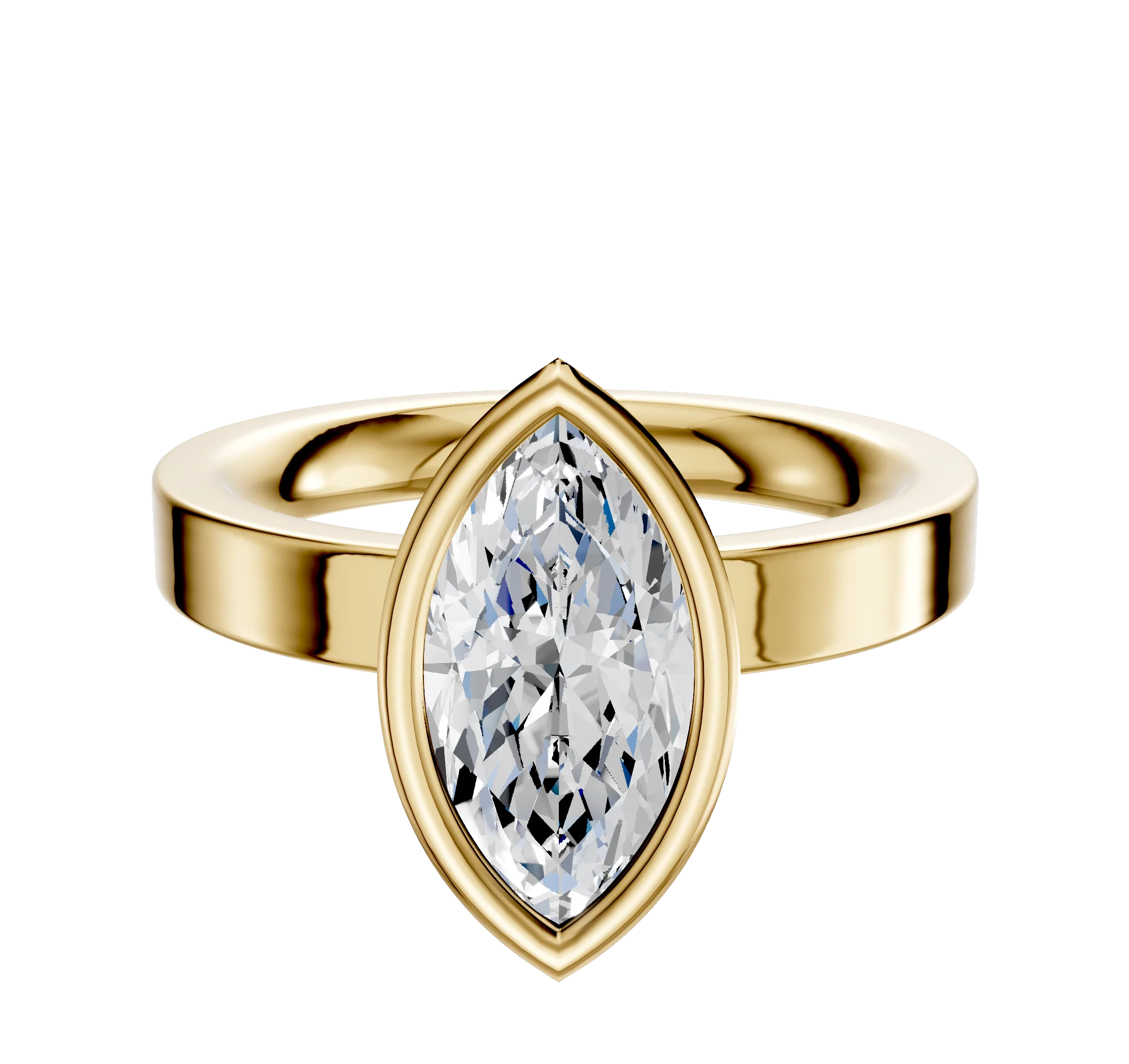 18K Yellow Gold Bezel Full Bezel North/South Classic Flat 3.0mm Engagement Ring