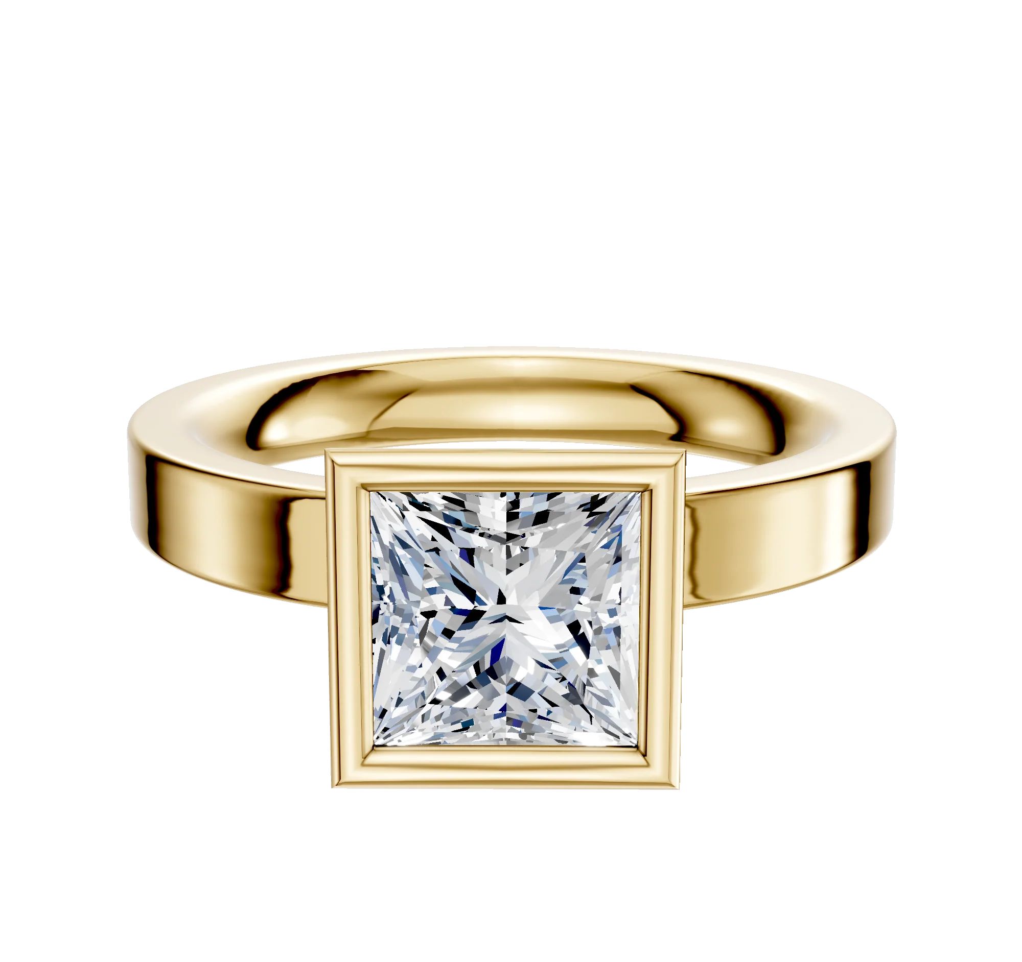 18K Yellow Gold Bezel Full Bezel North/South Classic Flat 3.0mm Engagement Ring