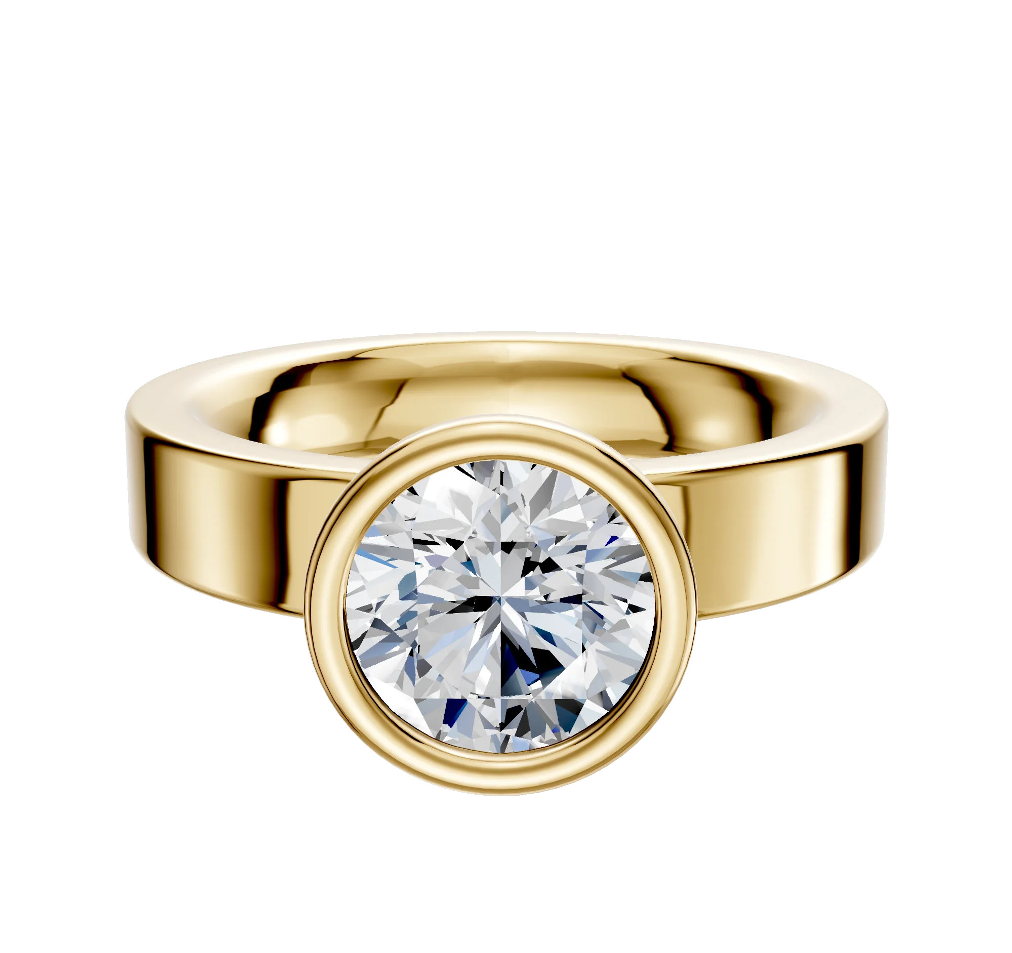 18K Yellow Gold Bezel Full Bezel North/South Classic Flat 4.0mm Engagement Ring