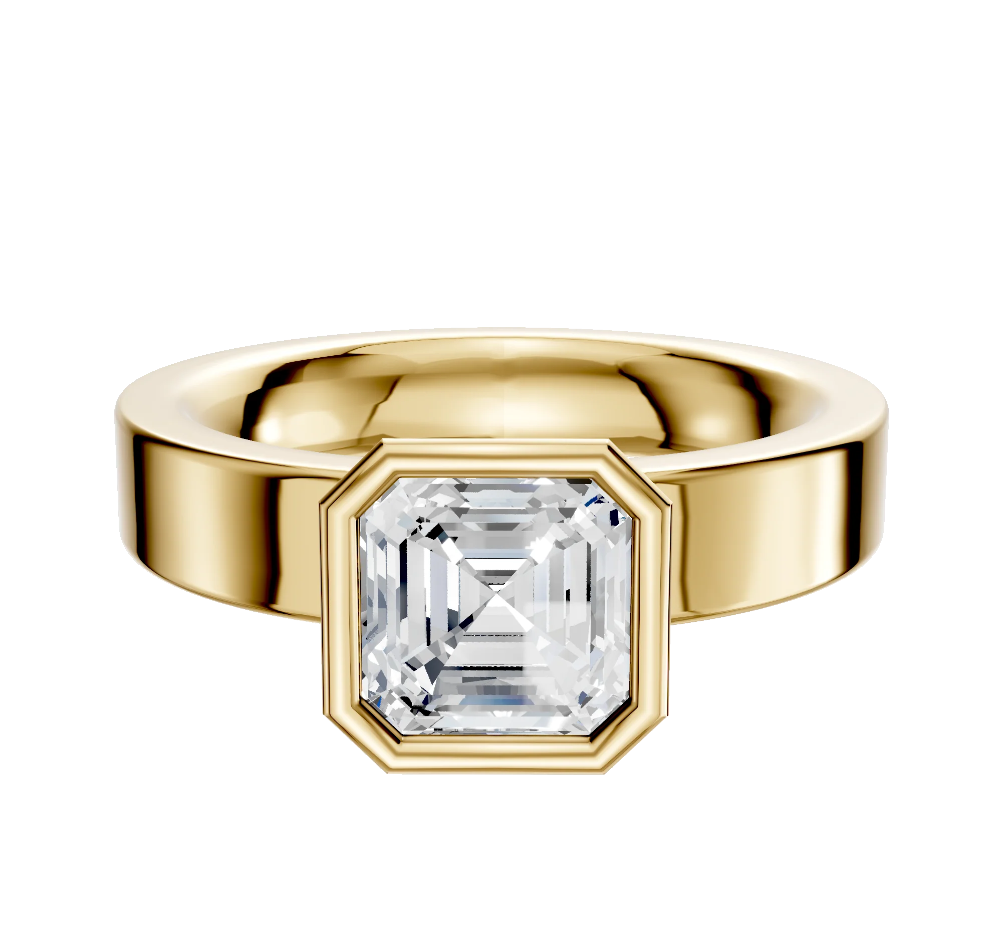 18K Yellow Gold Bezel Full Bezel North/South Classic Flat 4.0mm Engagement Ring