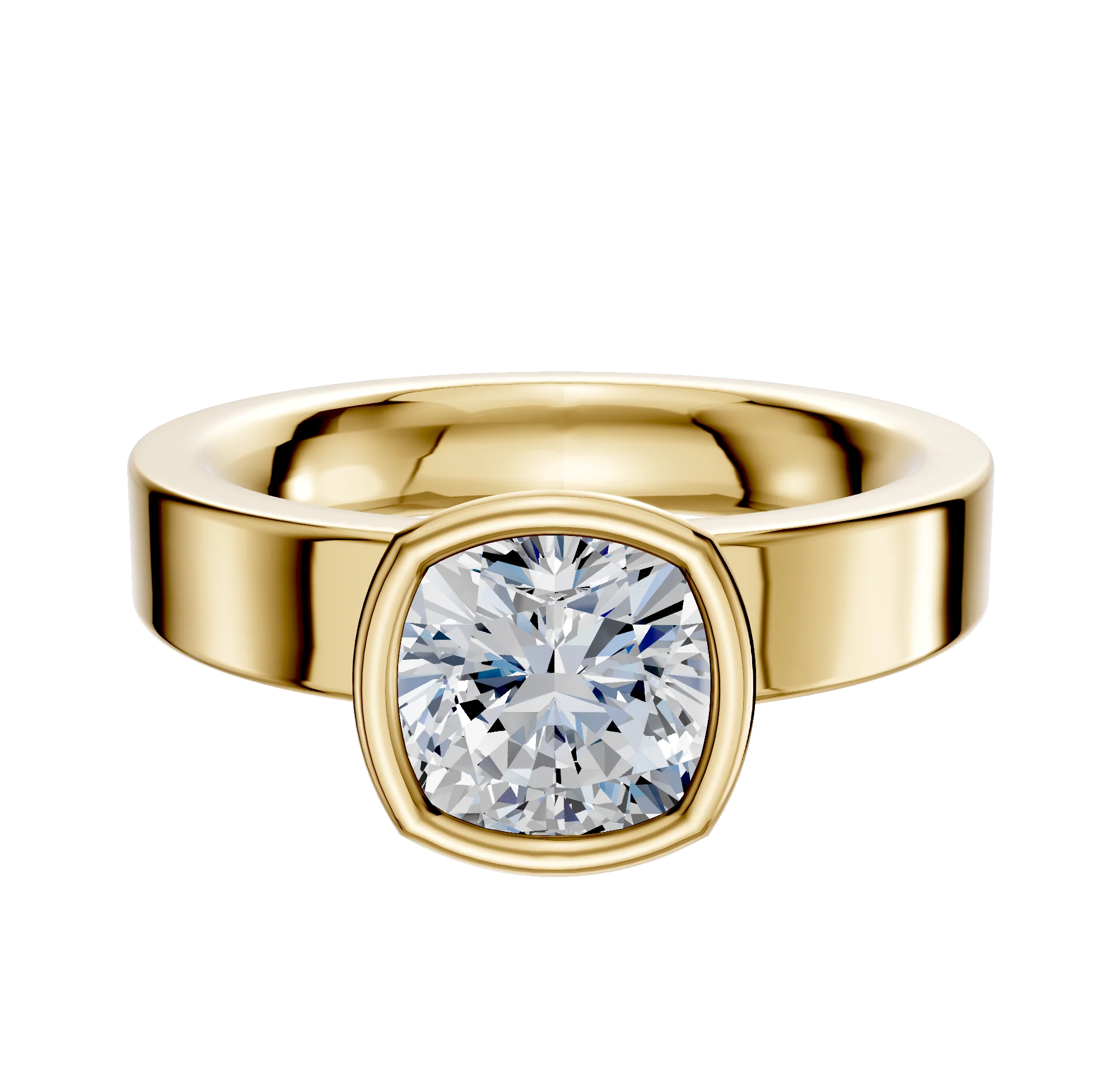 18K Yellow Gold Bezel Full Bezel North/South Classic Flat 4.0mm Engagement Ring