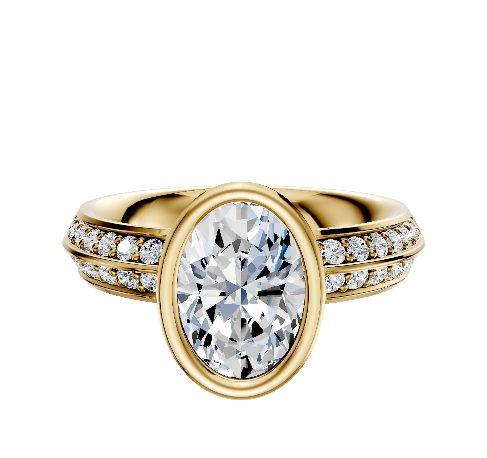 18K Yellow Gold Bezel Full Bezel North/South Classic Knife Edge 1-Row-Pave 2.5mm Engagement Ring