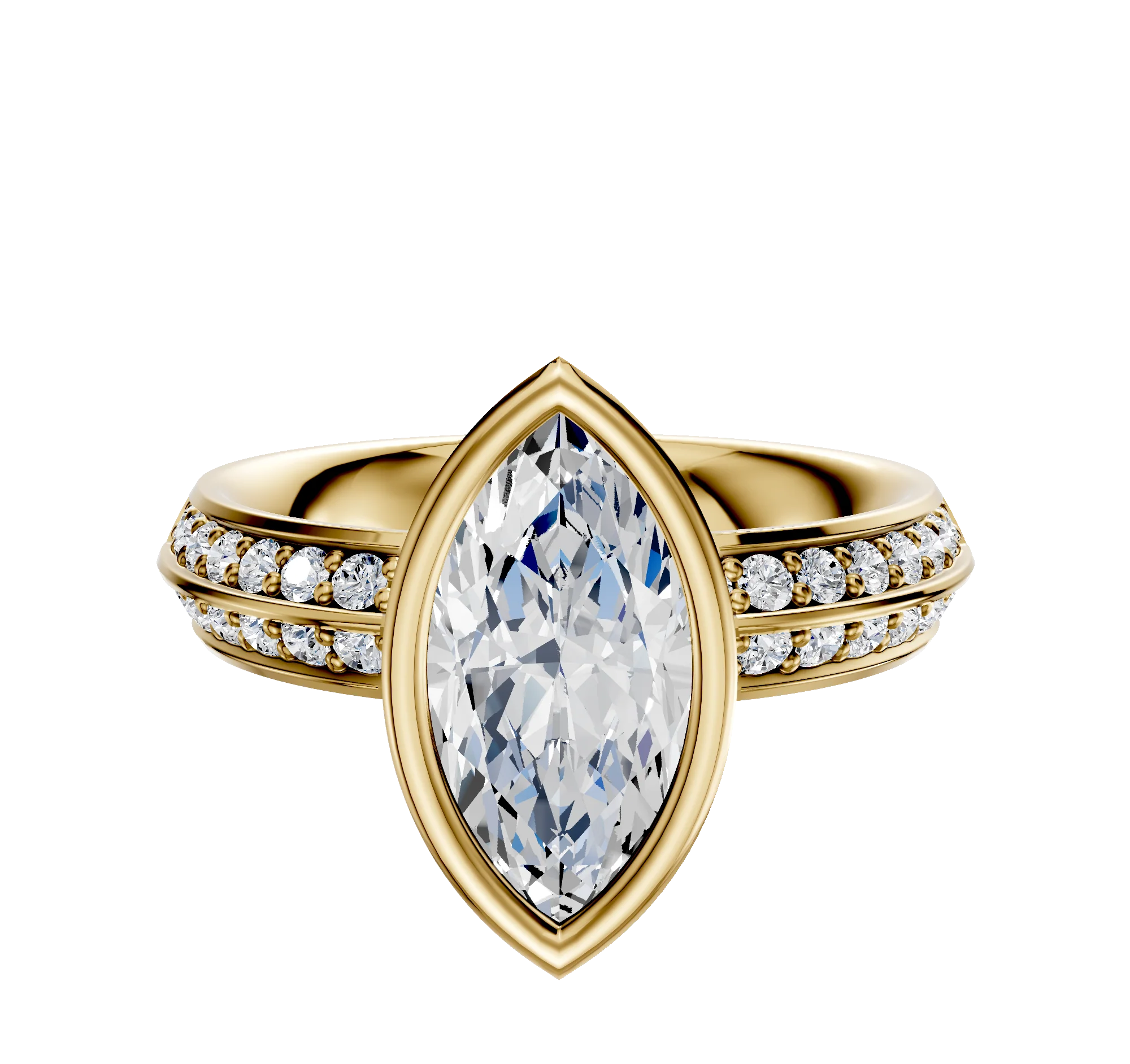 18K Yellow Gold Bezel Full Bezel North/South Classic Knife Edge 1-Row-Pave 2.5mm Engagement Ring