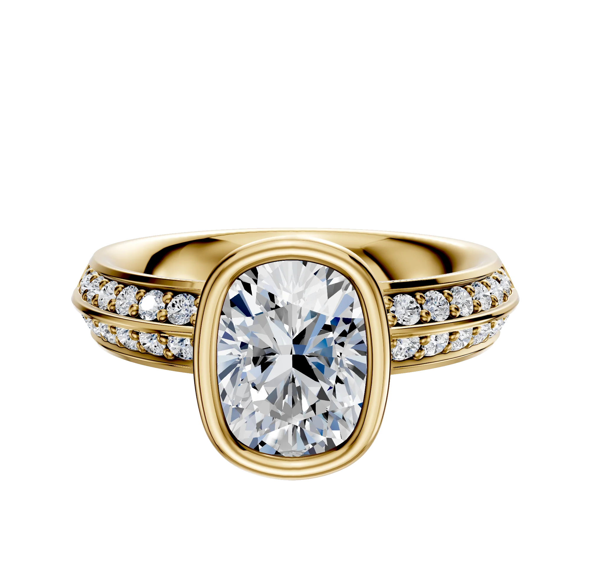 18K Yellow Gold Bezel Full Bezel North/South Classic Knife Edge 1-Row-Pave 2.5mm Engagement Ring