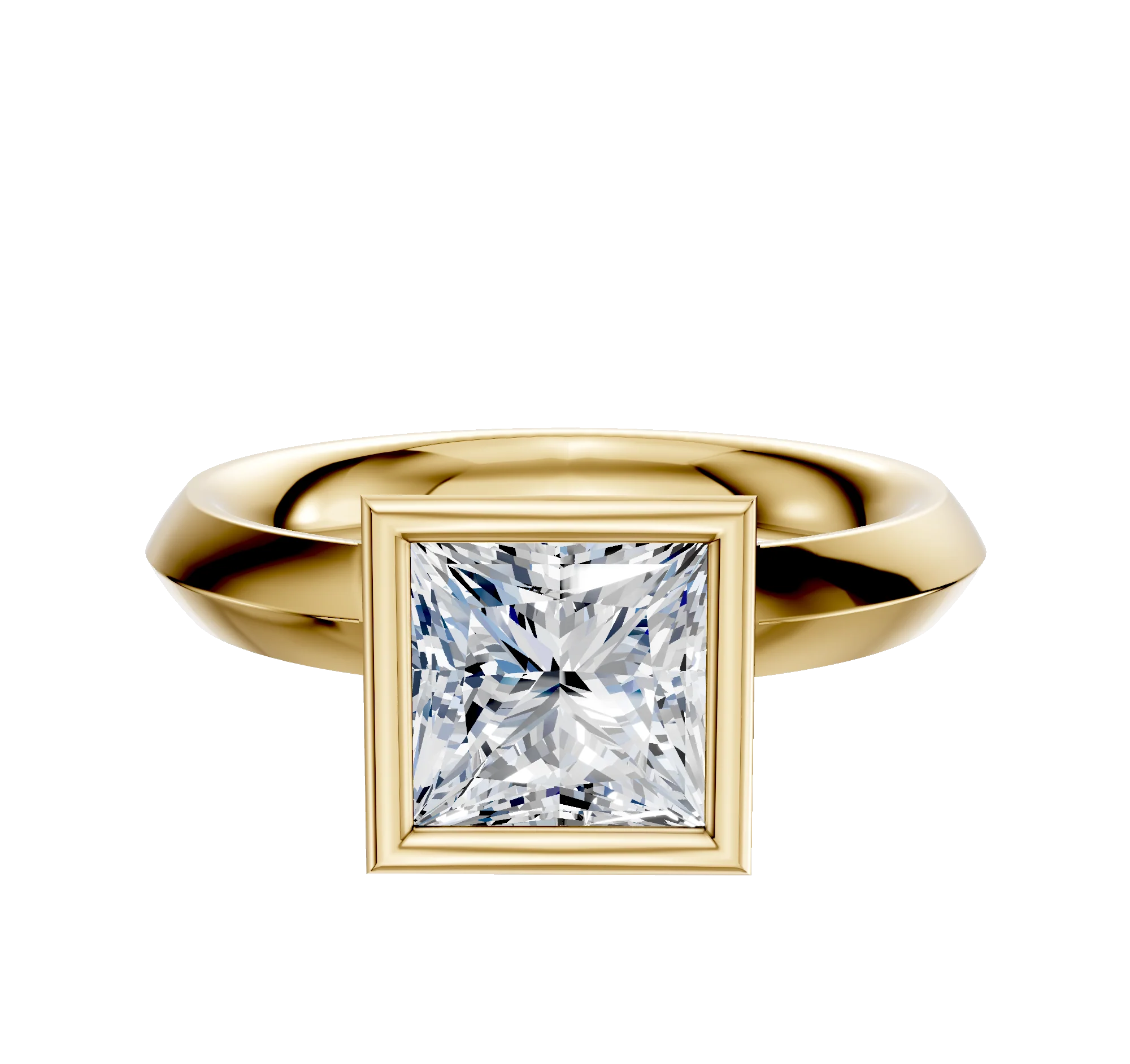 18K Yellow Gold Bezel Full Bezel North/South Classic Knife Edge 3.0mm Engagement Ring