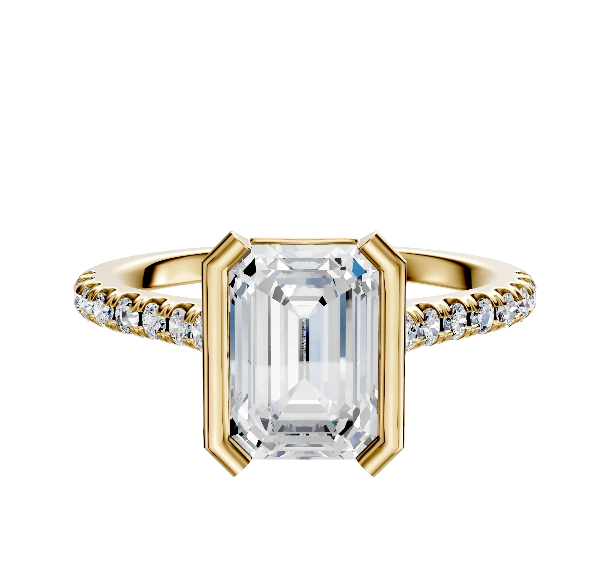 18K Yellow Gold Bezel Half Bezel North/South Cathedral Dome 1-Row-Pave 2.5mm Engagement Ring