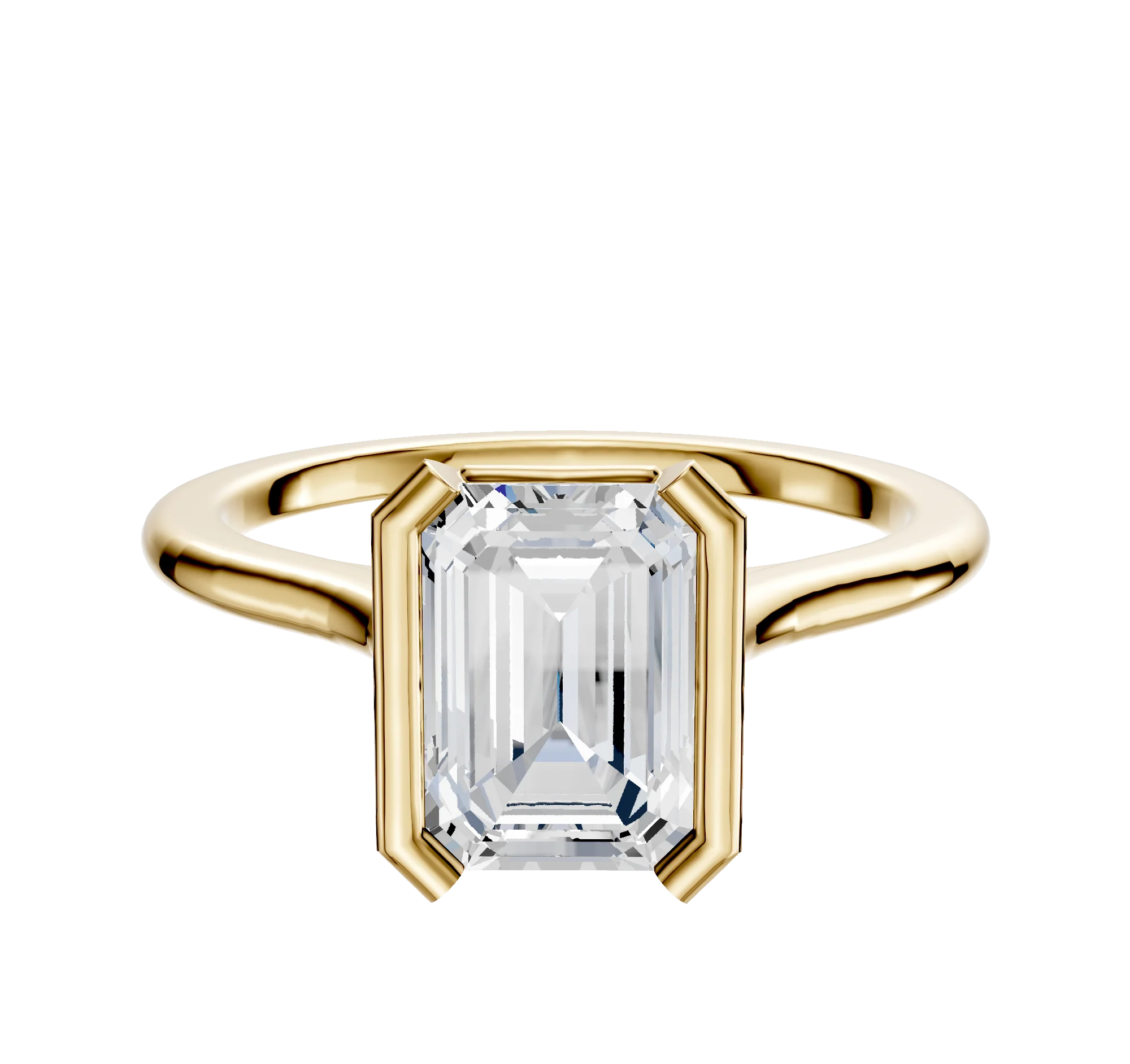 18K Yellow Gold Bezel Half Bezel North/South Cathedral Dome 1.5mm Engagement Ring