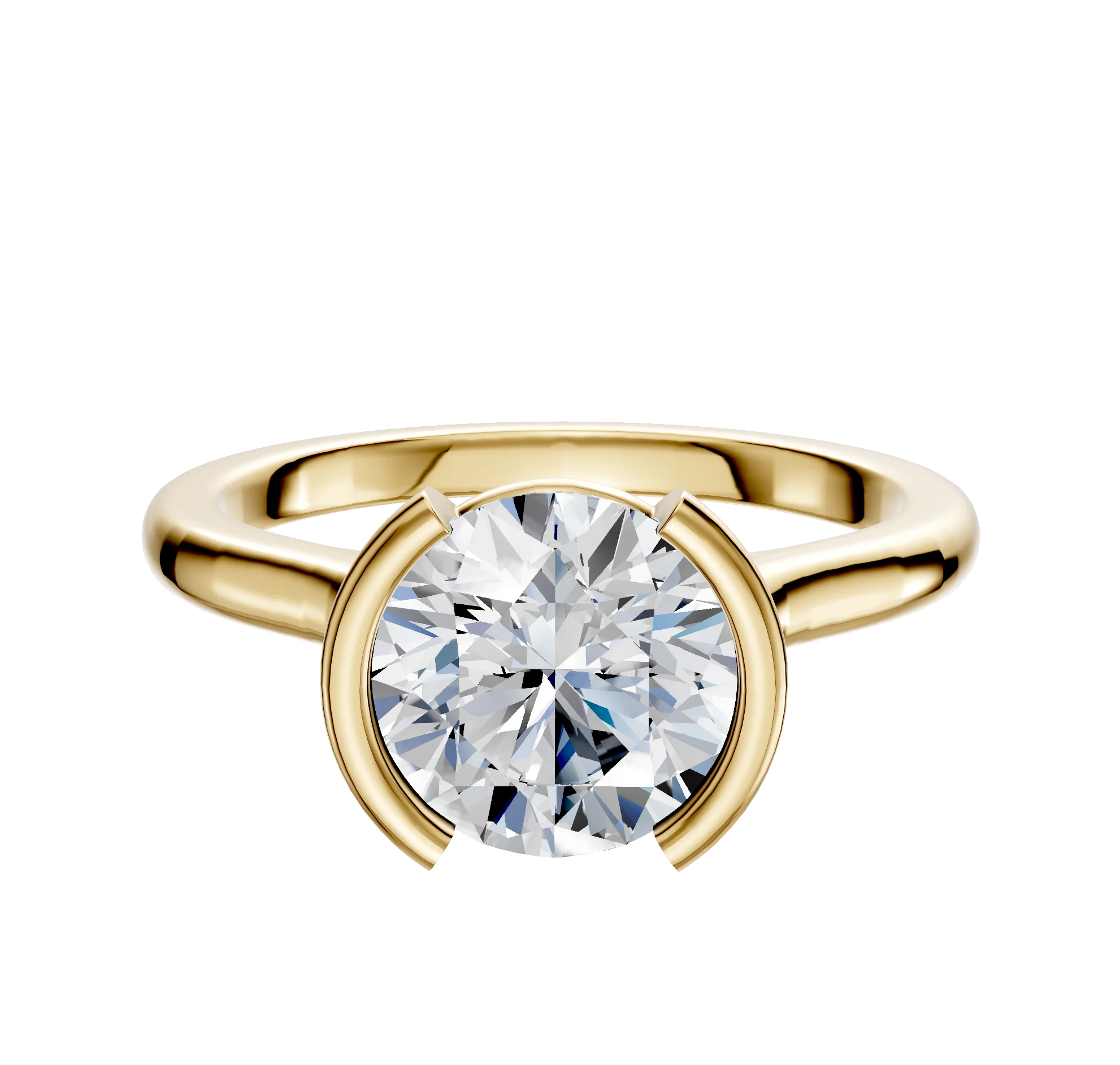 18K Yellow Gold Bezel Half Bezel North/South Cathedral Dome 2.0mm Engagement Ring