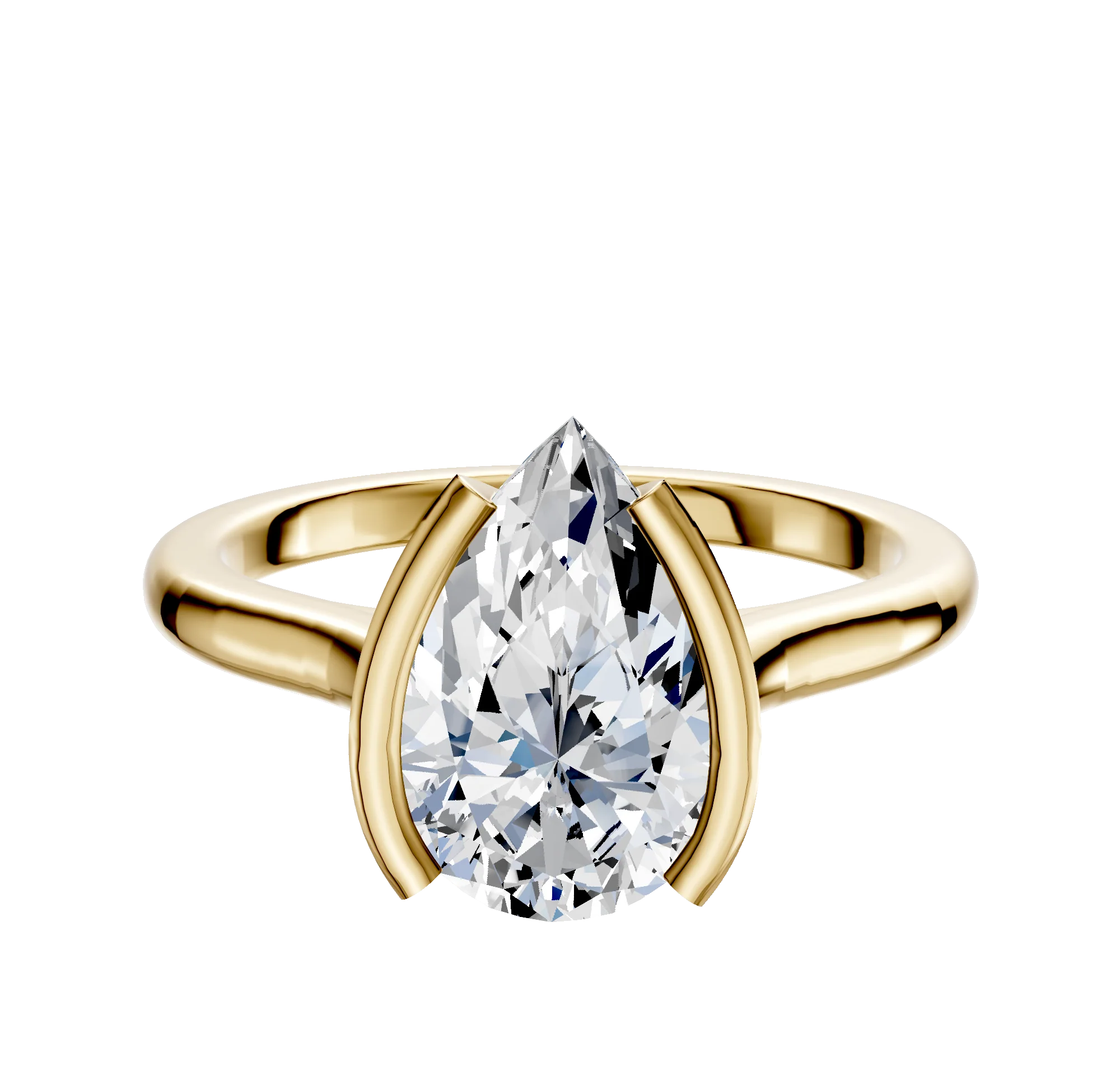 18K Yellow Gold Bezel Half Bezel North/South Cathedral Dome 2.0mm Engagement Ring