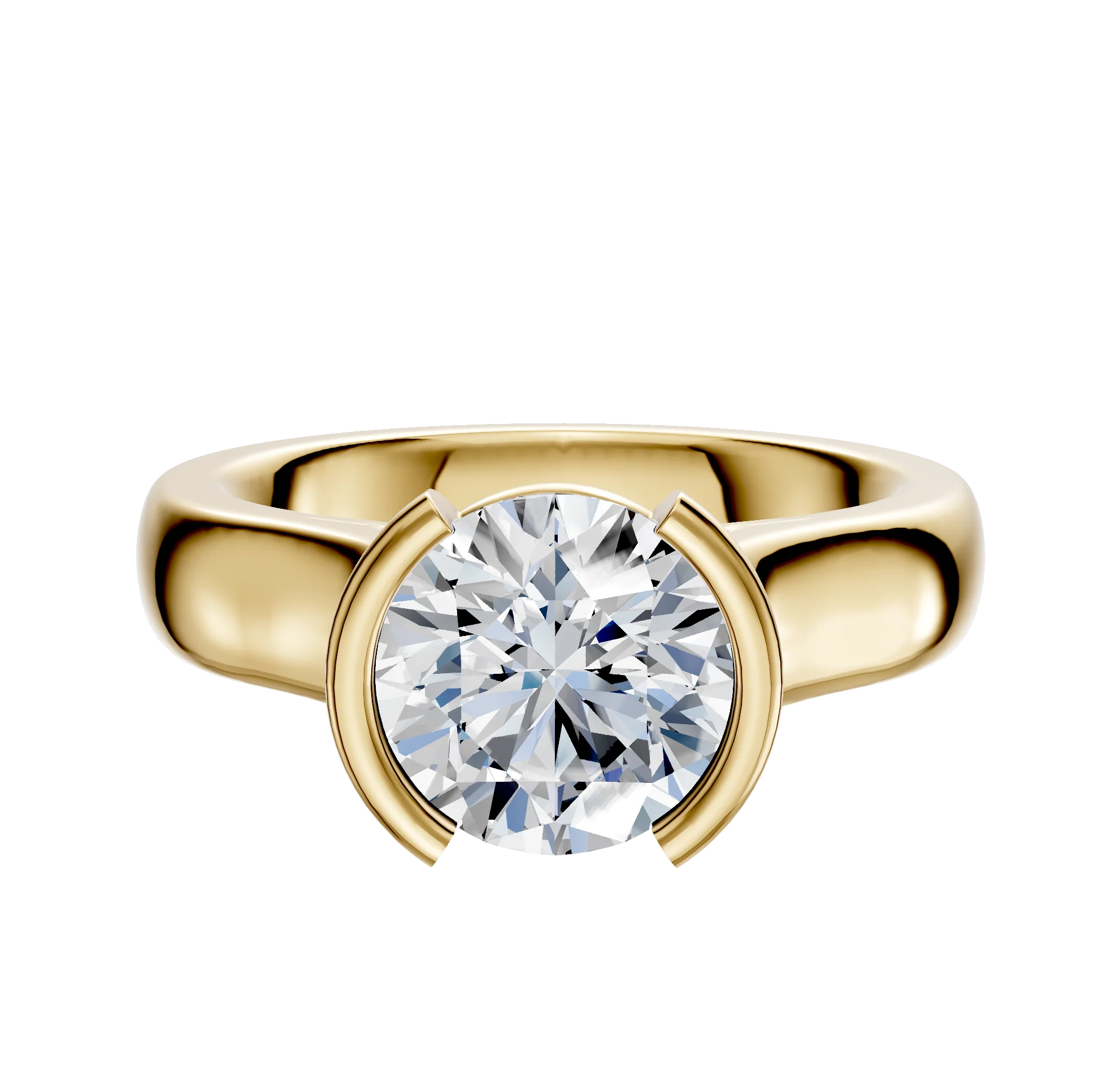 18K Yellow Gold Bezel Half Bezel North/South Cathedral Dome 4.0mm Engagement Ring