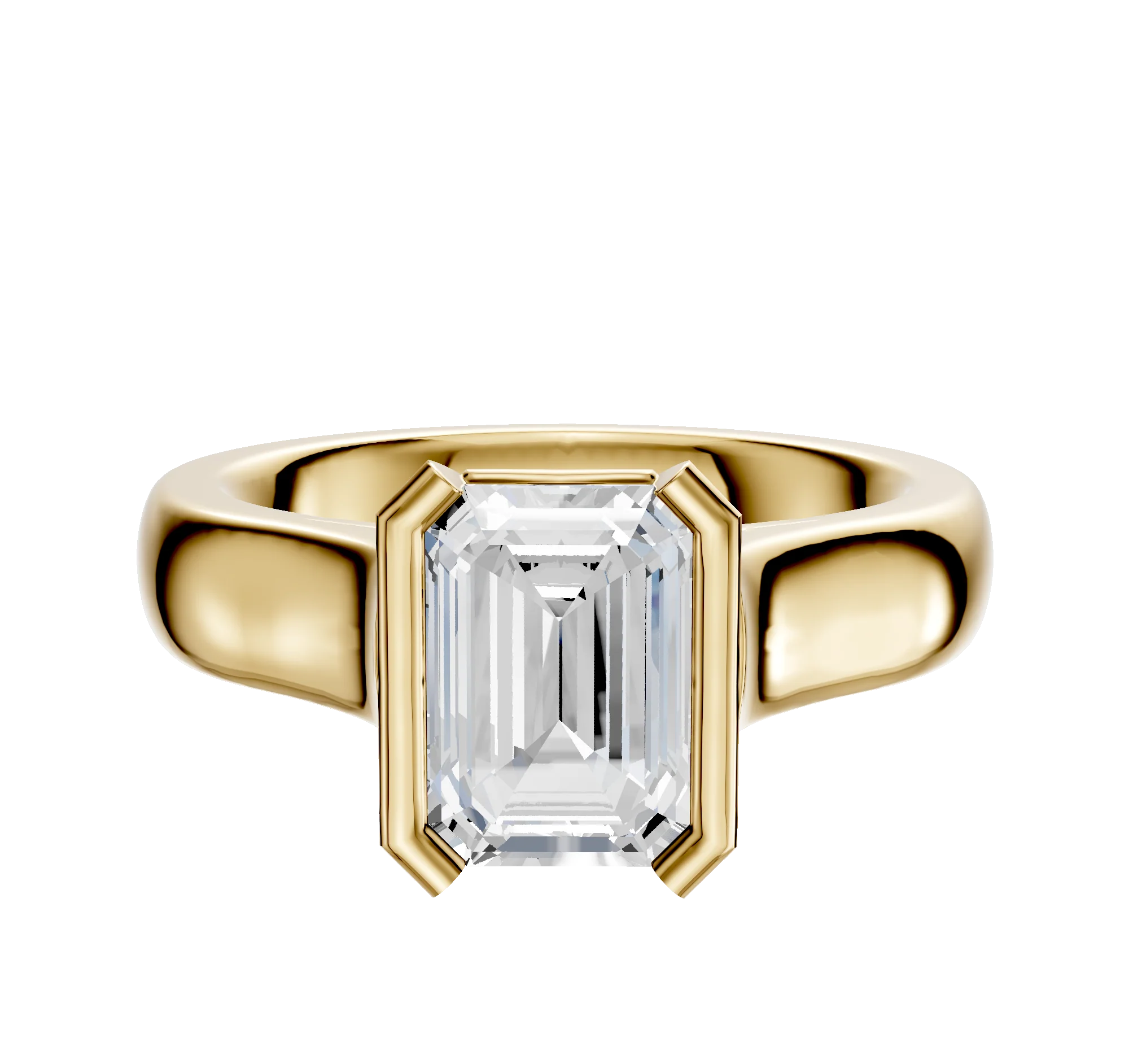 18K Yellow Gold Bezel Half Bezel North/South Cathedral Dome 4.0mm Engagement Ring