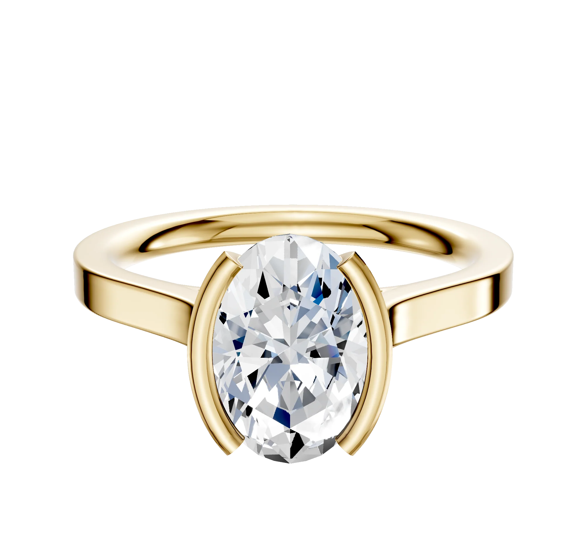 18K Yellow Gold Bezel Half Bezel North/South Cathedral Flat 2.0mm Engagement Ring