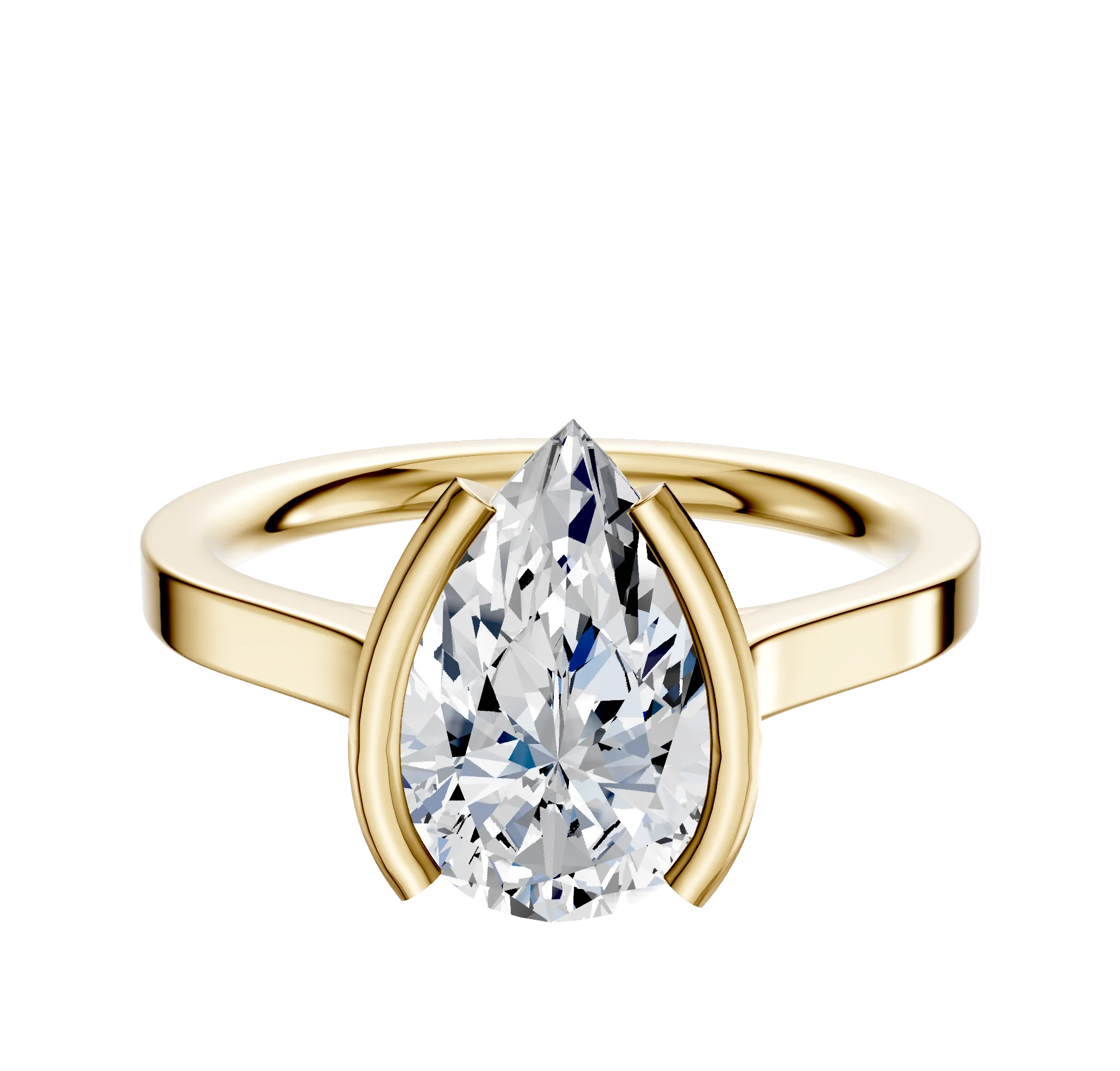 18K Yellow Gold Bezel Half Bezel North/South Cathedral Flat 2.0mm Engagement Ring