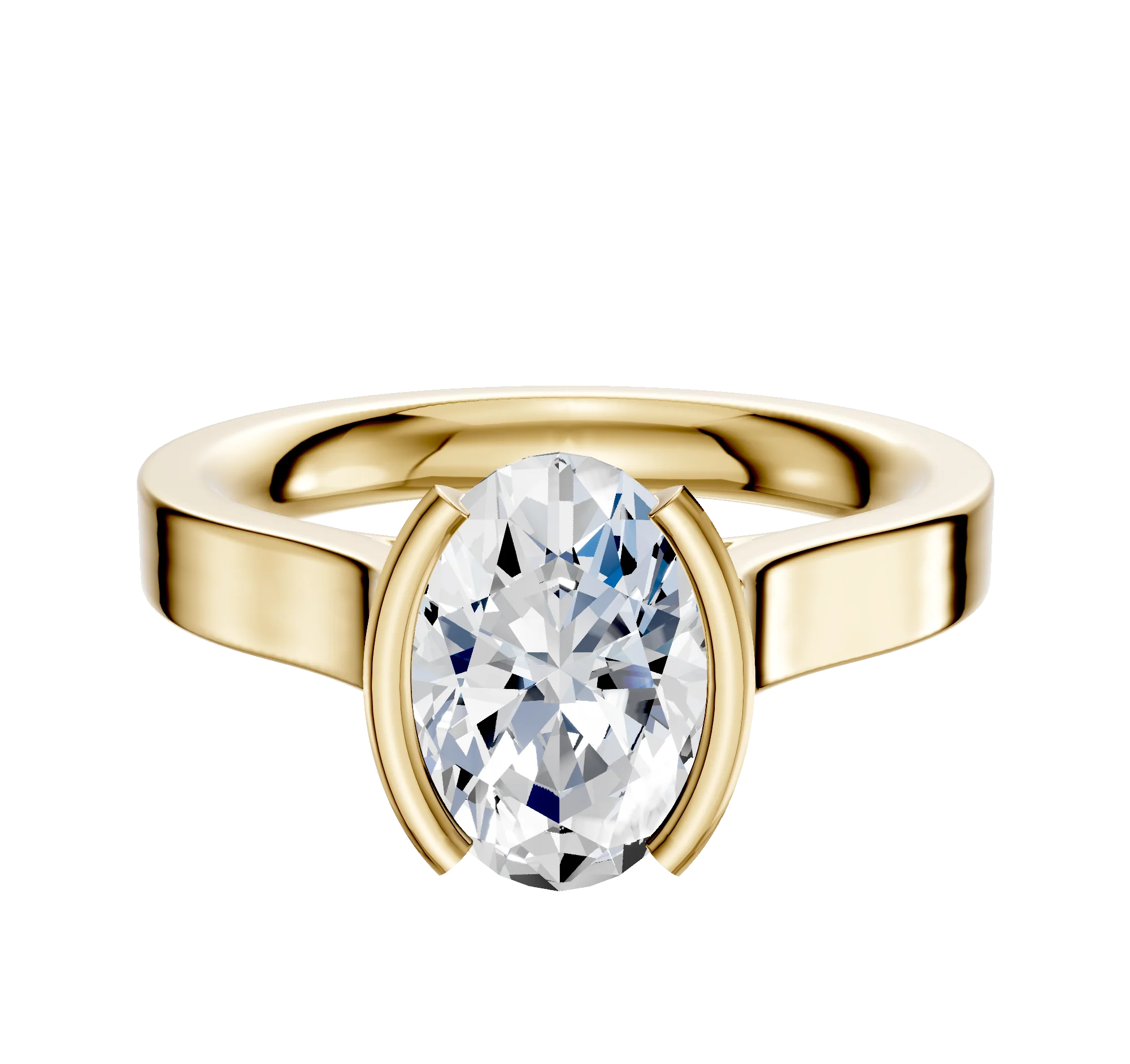 18K Yellow Gold Bezel Half Bezel North/South Cathedral Flat 3.0mm Engagement Ring