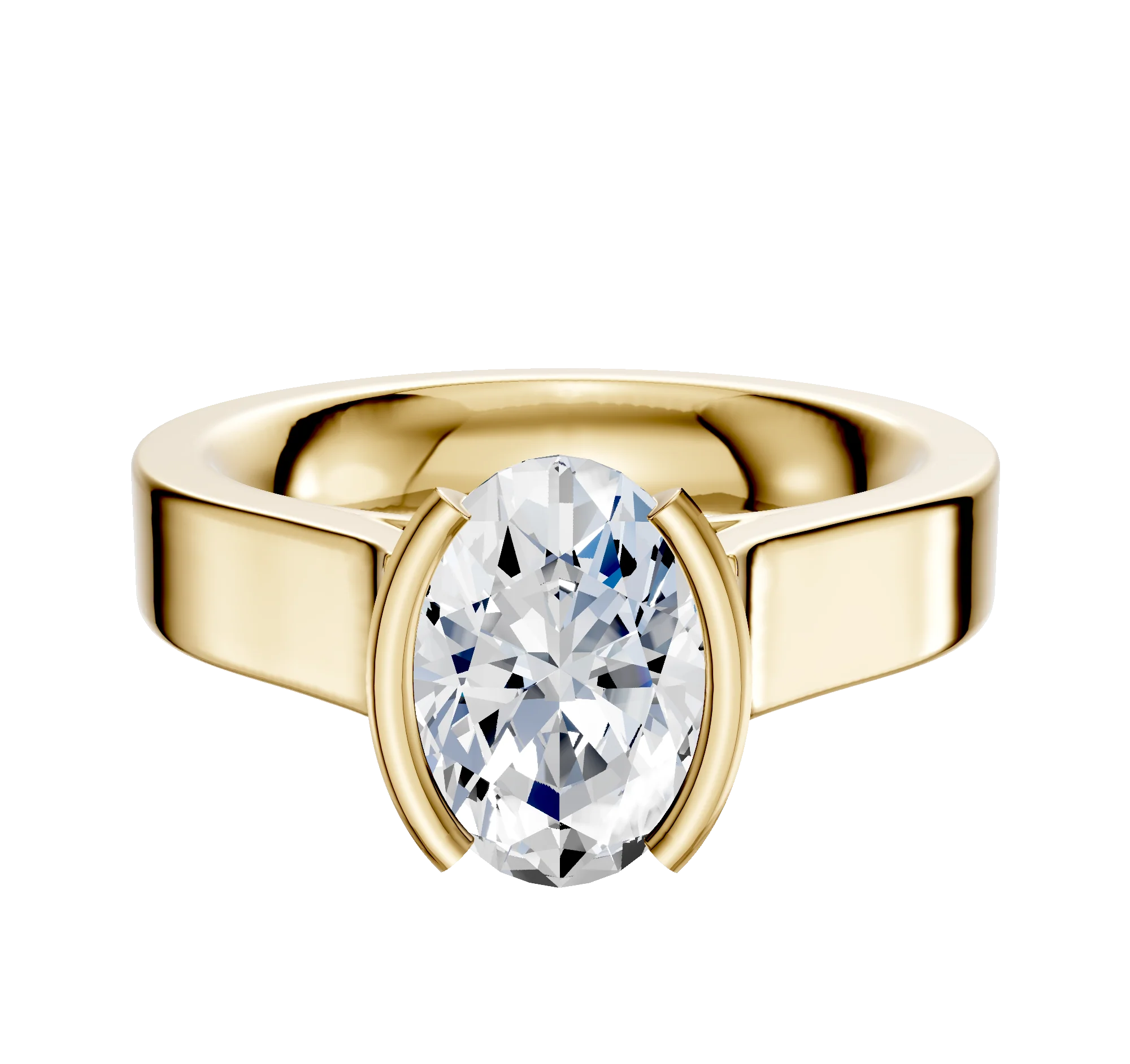 18K Yellow Gold Bezel Half Bezel North/South Cathedral Flat 4.0mm Engagement Ring