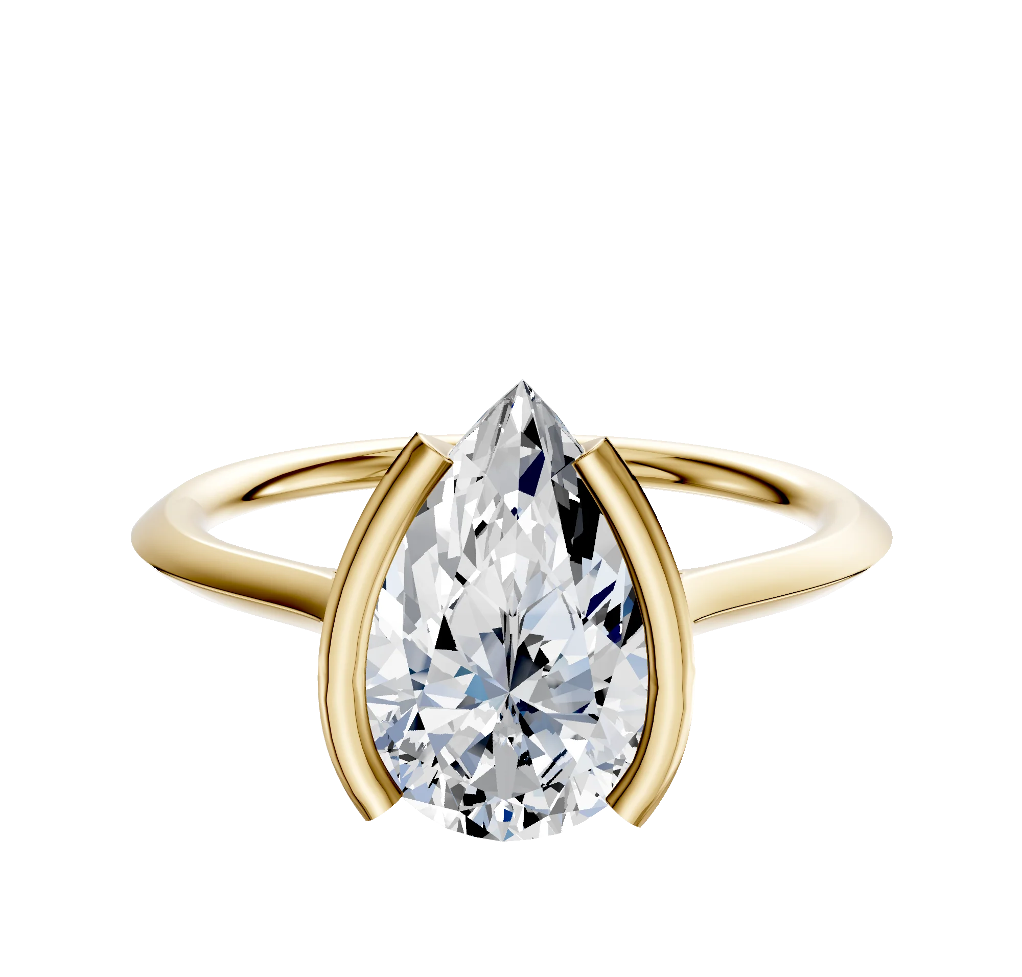 18K Yellow Gold Bezel Half Bezel North/South Cathedral Knife Edge 1.5mm Engagement Ring