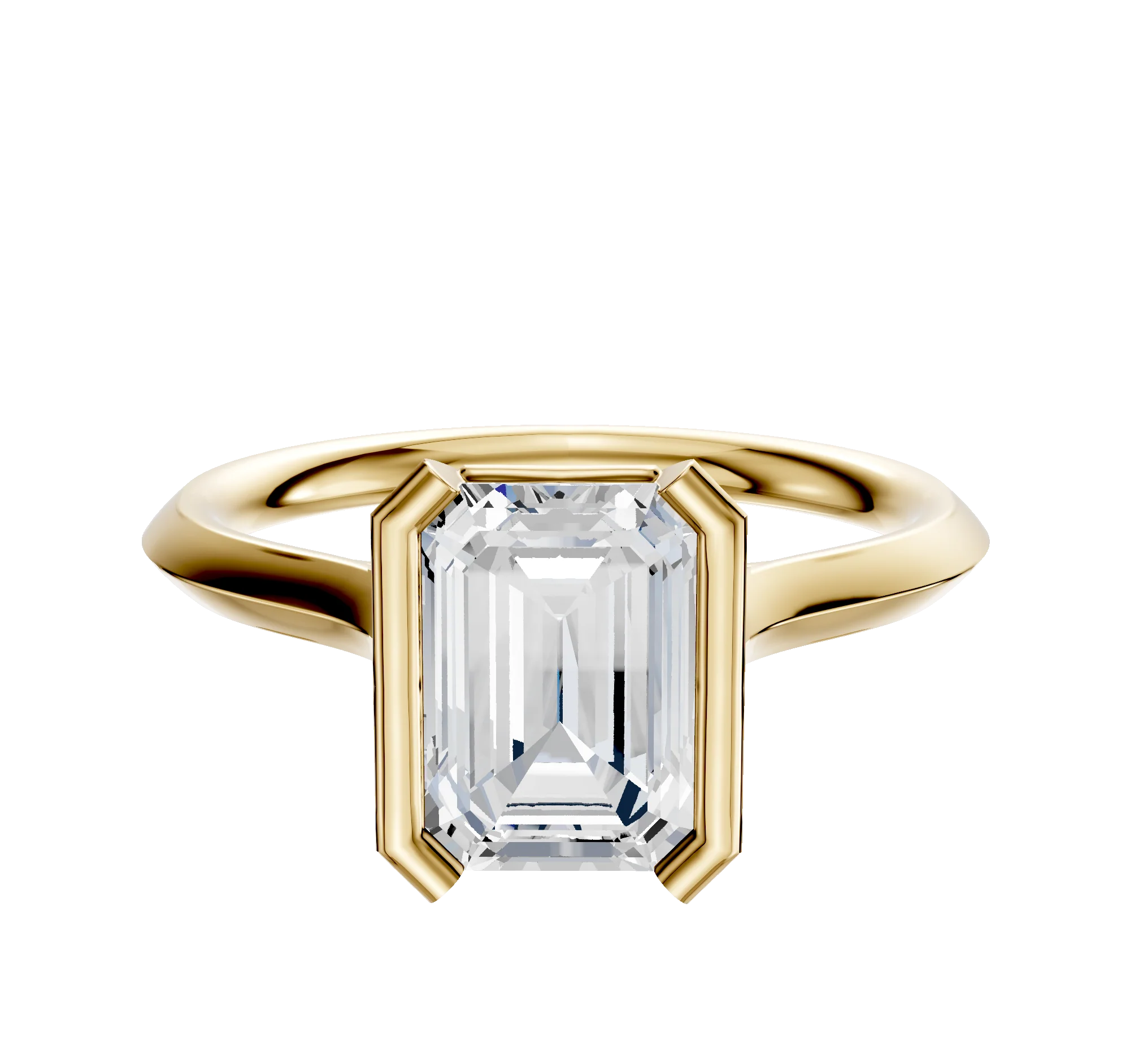 18K Yellow Gold Bezel Half Bezel North/South Cathedral Knife Edge 2.0mm Engagement Ring