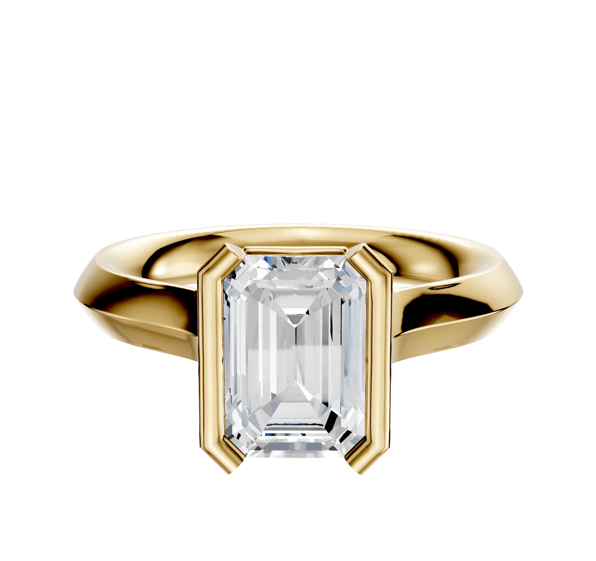 18K Yellow Gold Bezel Half Bezel North/South Cathedral Knife Edge 3.0mm Engagement Ring
