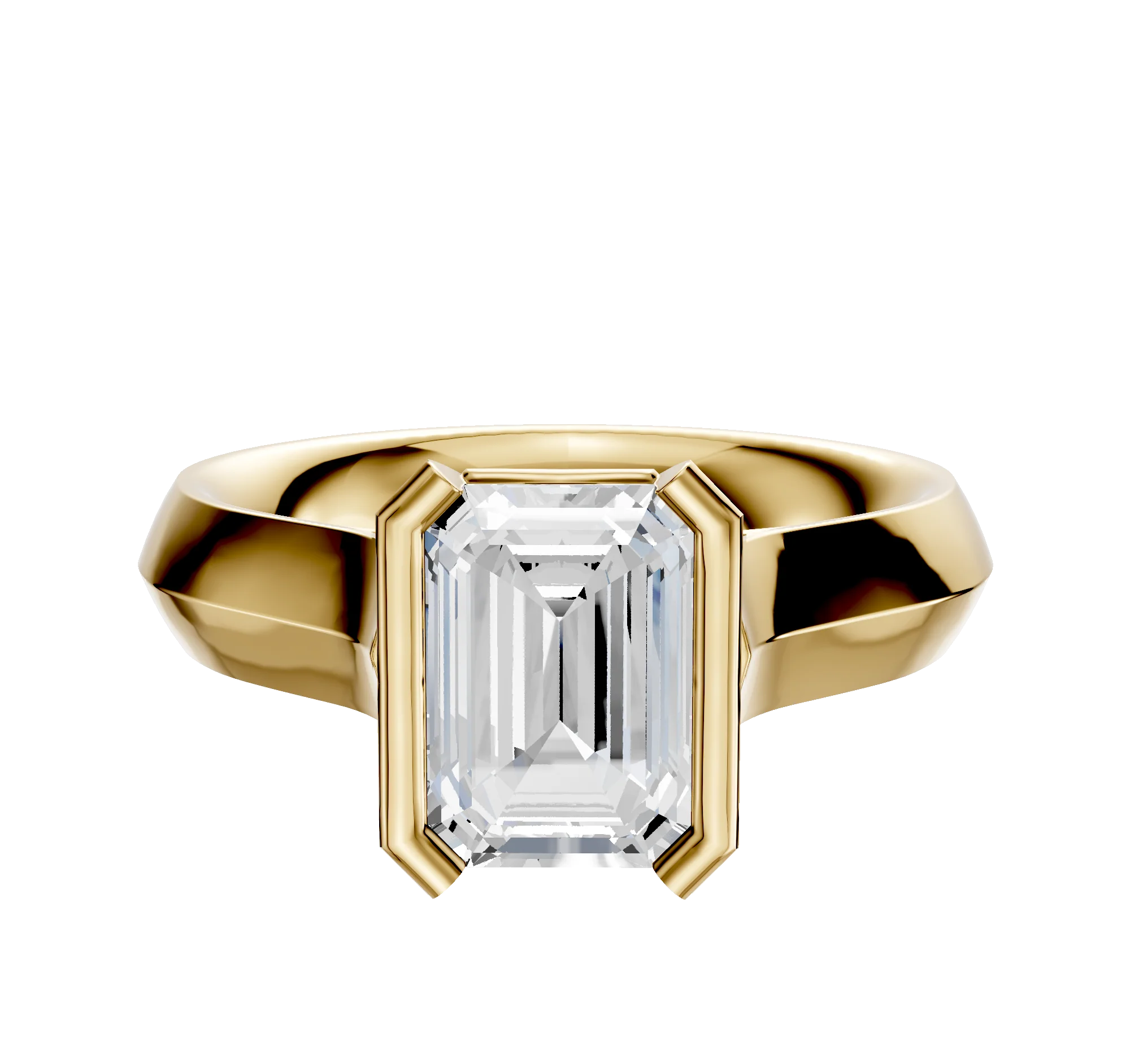 18K Yellow Gold Bezel Half Bezel North/South Cathedral Knife Edge 4.0mm Engagement Ring