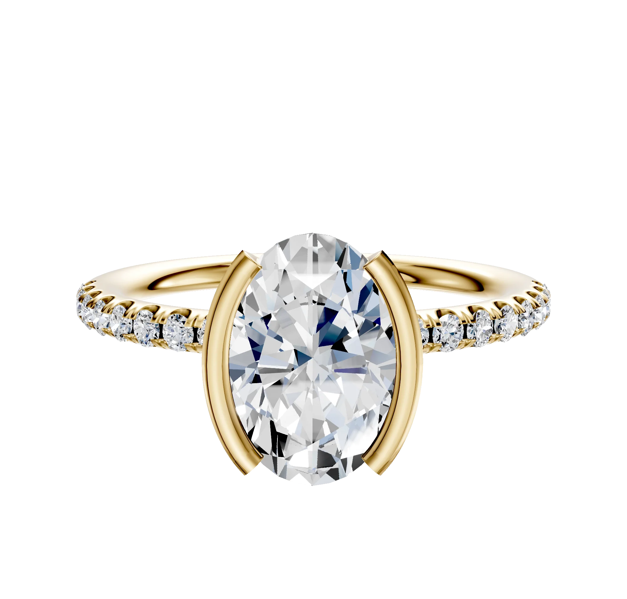 18K Yellow Gold Bezel Half Bezel North/South Classic Dome 1-Row-Pave 2.5mm Engagement Ring