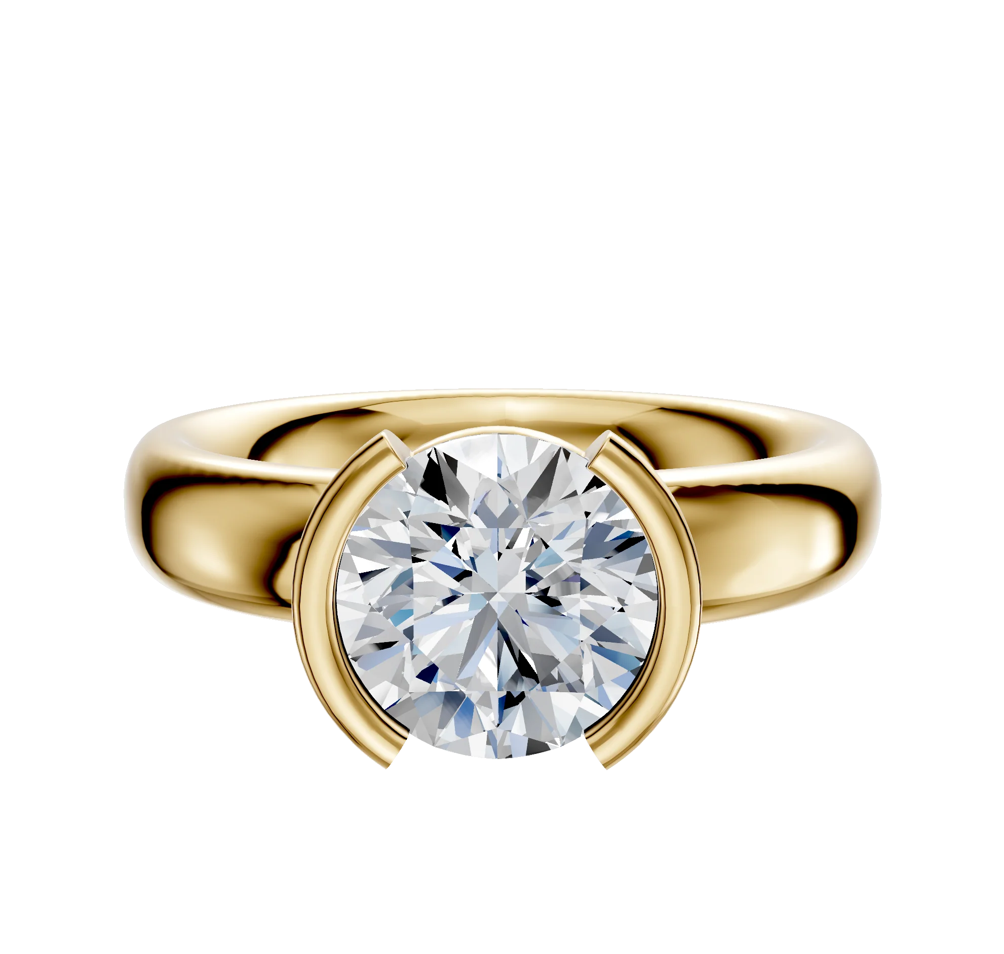 18K Yellow Gold Bezel Half Bezel North/South Classic Dome 4.0mm Engagement Ring