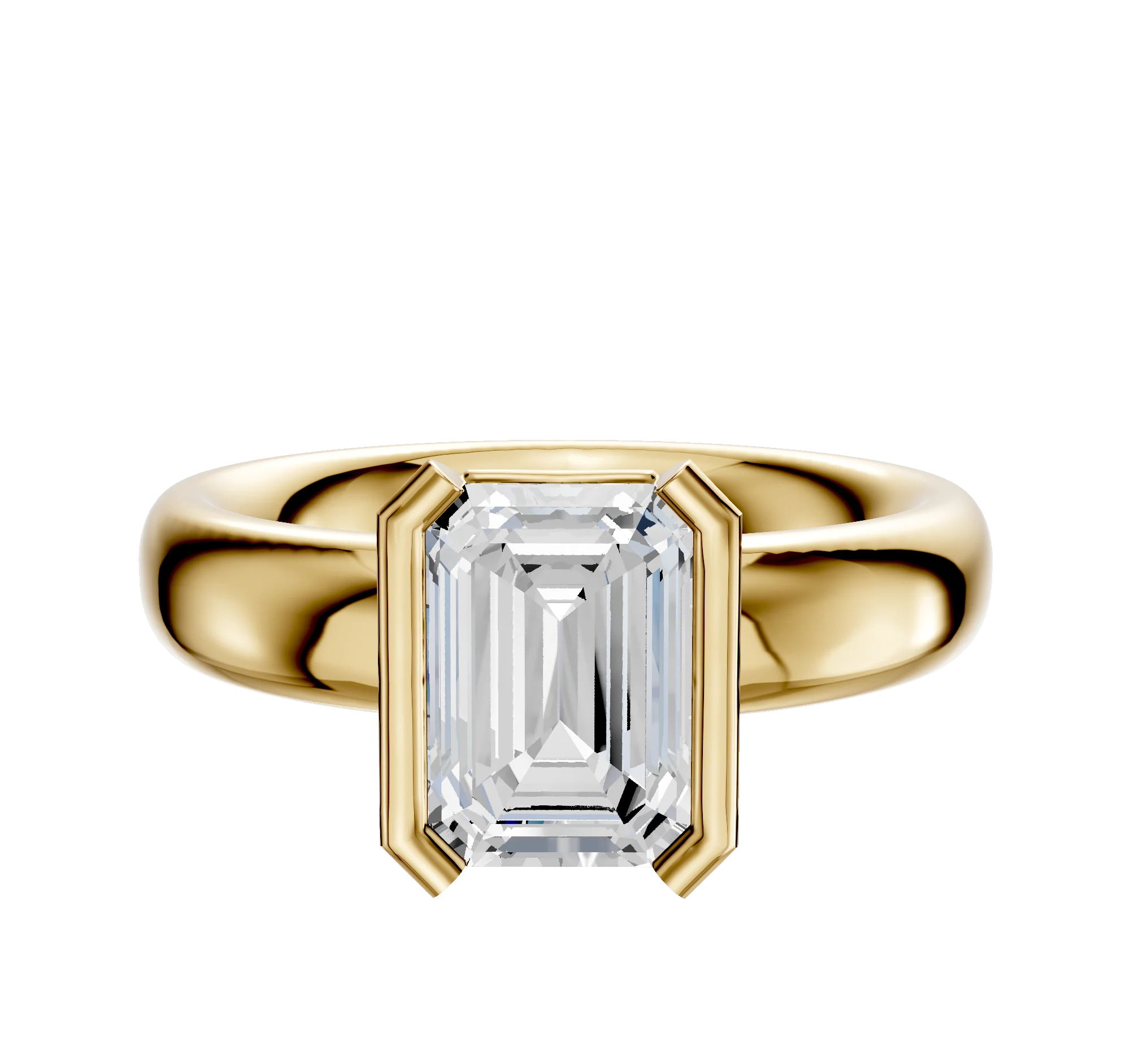 18K Yellow Gold Bezel Half Bezel North/South Classic Dome 4.0mm Engagement Ring