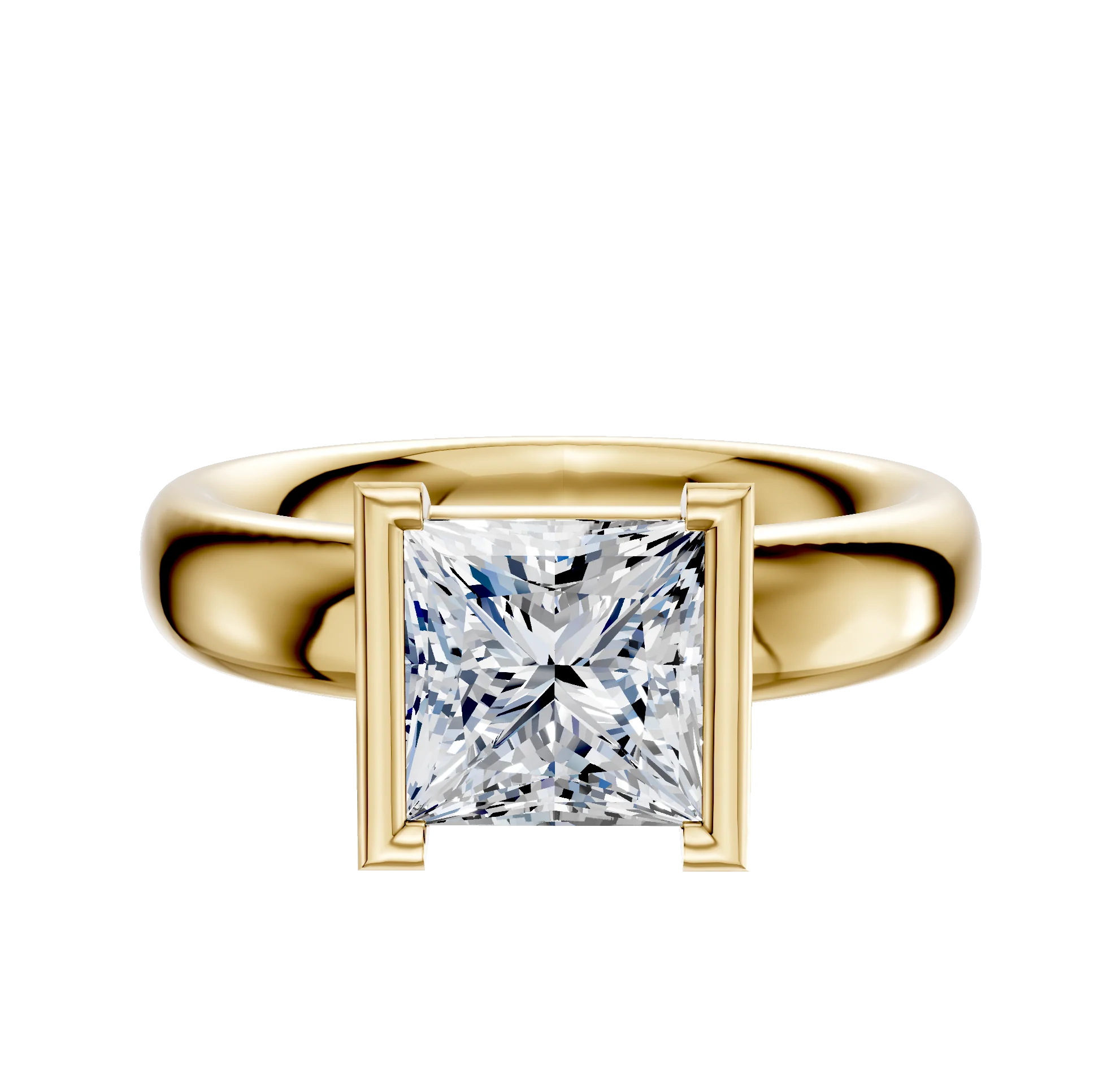 18K Yellow Gold Bezel Half Bezel North/South Classic Dome 4.0mm Engagement Ring