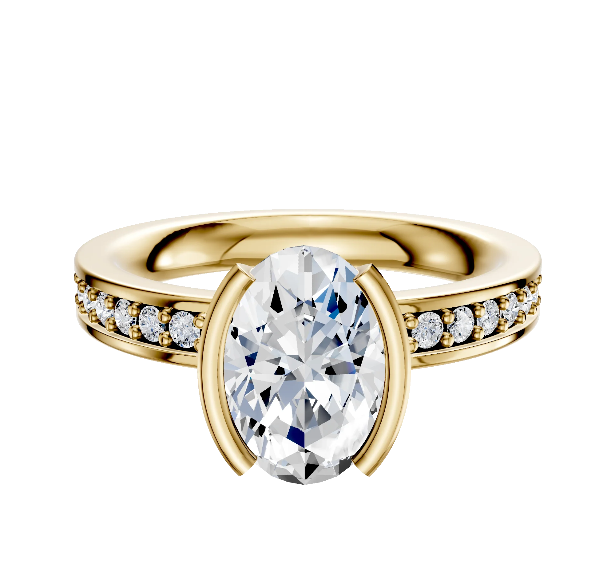 18K Yellow Gold Bezel Half Bezel North/South Classic Flat 1-Row-Pave 2.5mm Engagement Ring