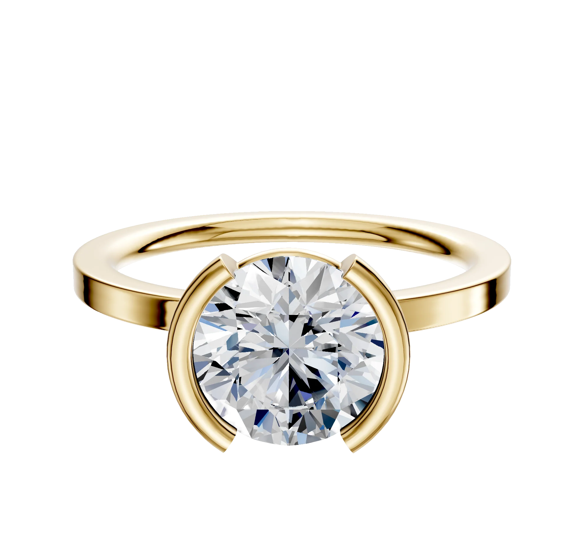 18K Yellow Gold Bezel Half Bezel North/South Classic Flat 1.5mm Engagement Ring