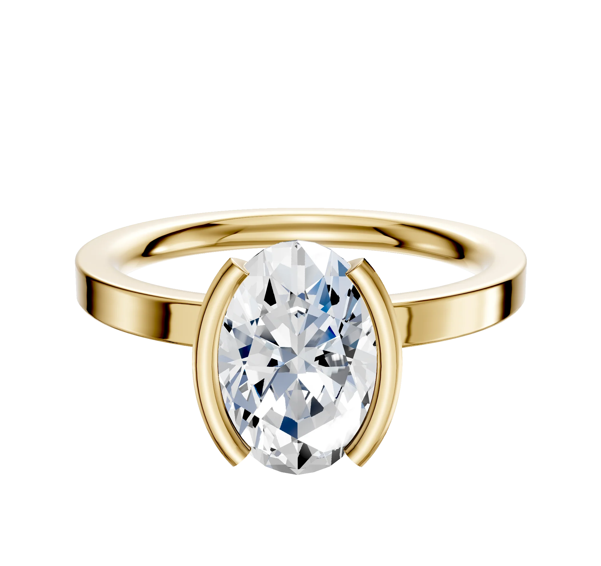 18K Yellow Gold Bezel Half Bezel North/South Classic Flat 2.0mm Engagement Ring