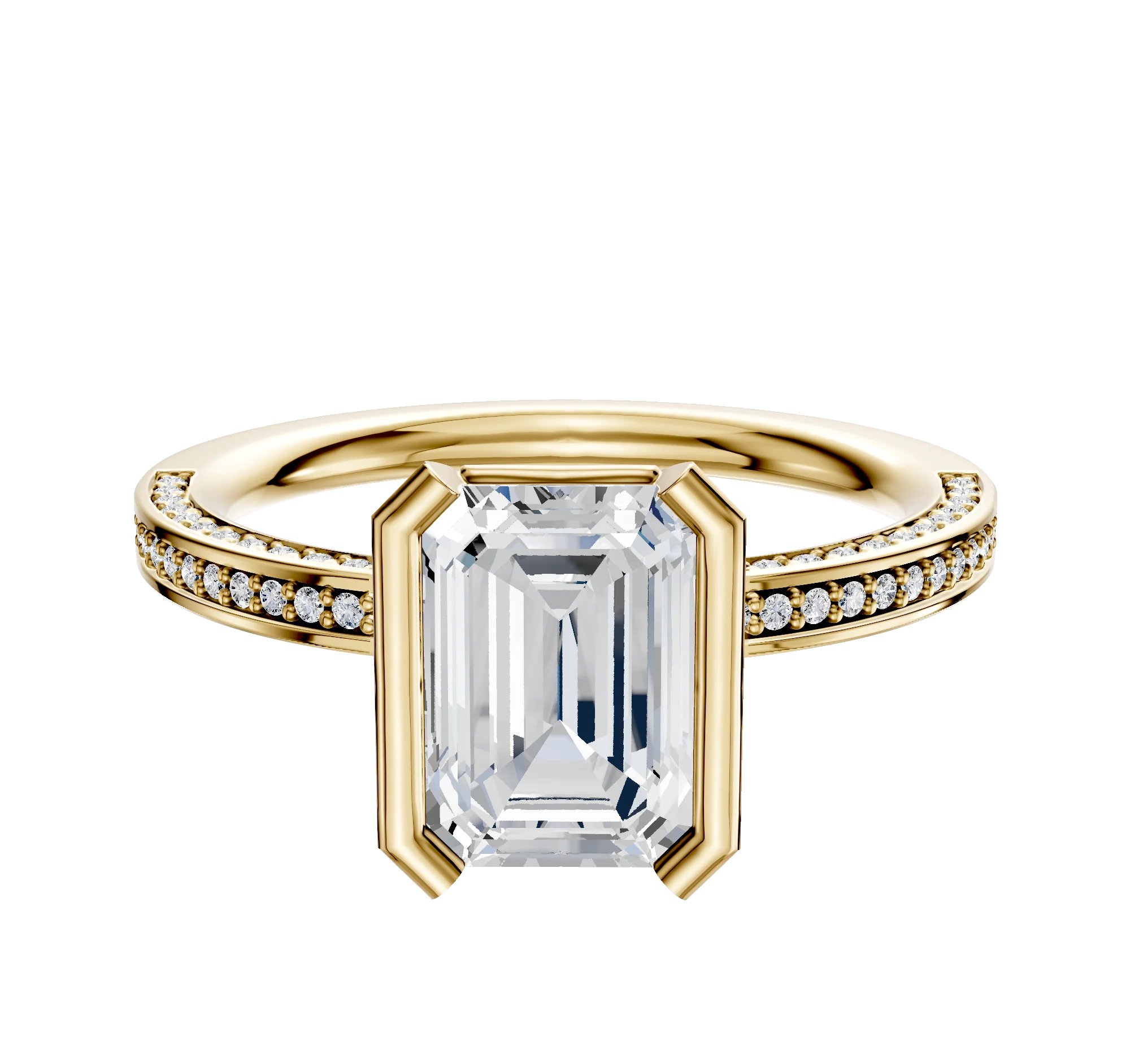18K Yellow Gold Bezel Half Bezel North/South Classic Flat 3-Row-Pave 2.0mm Engagement Ring