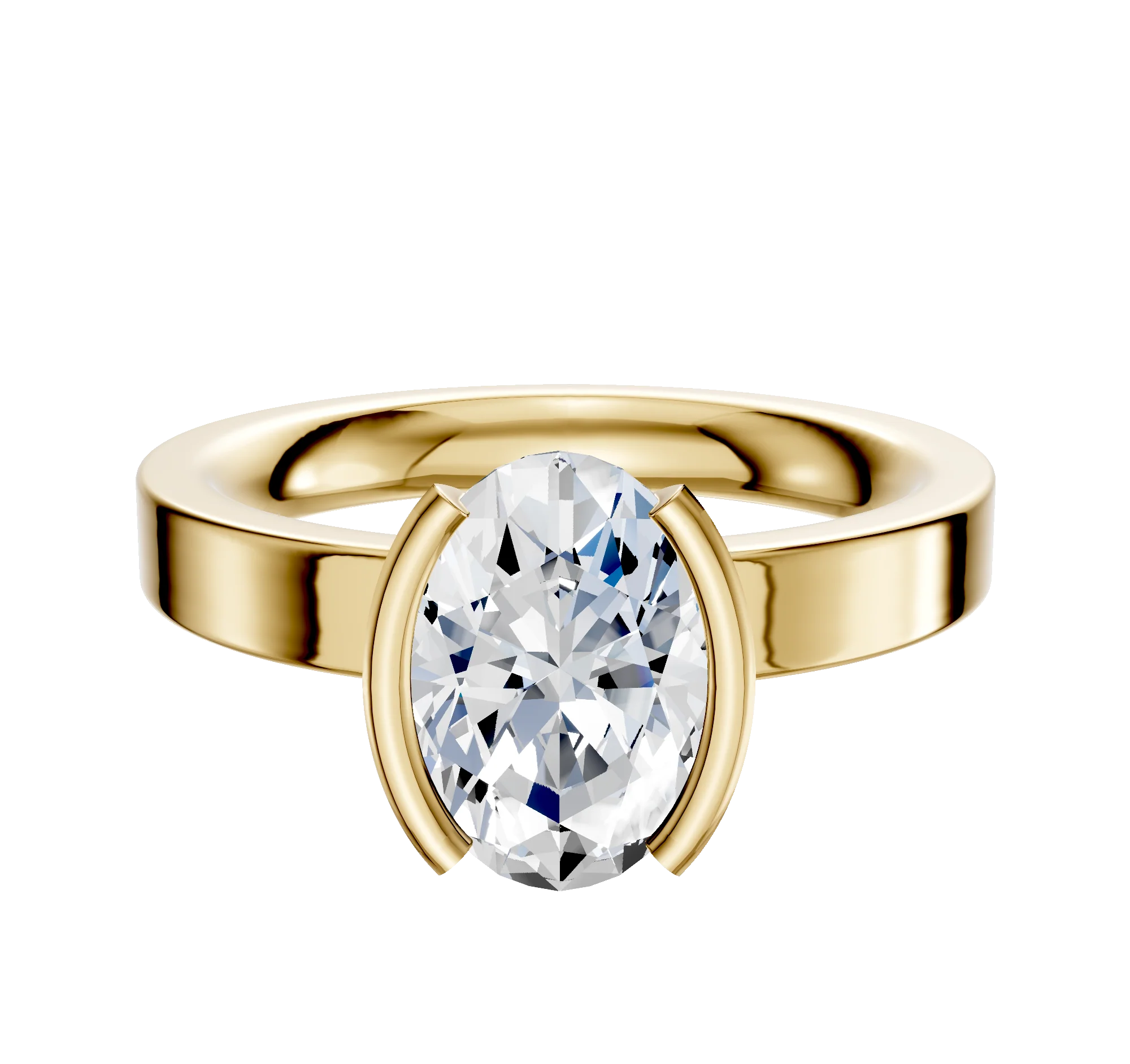 18K Yellow Gold Bezel Half Bezel North/South Classic Flat 3.0mm Engagement Ring