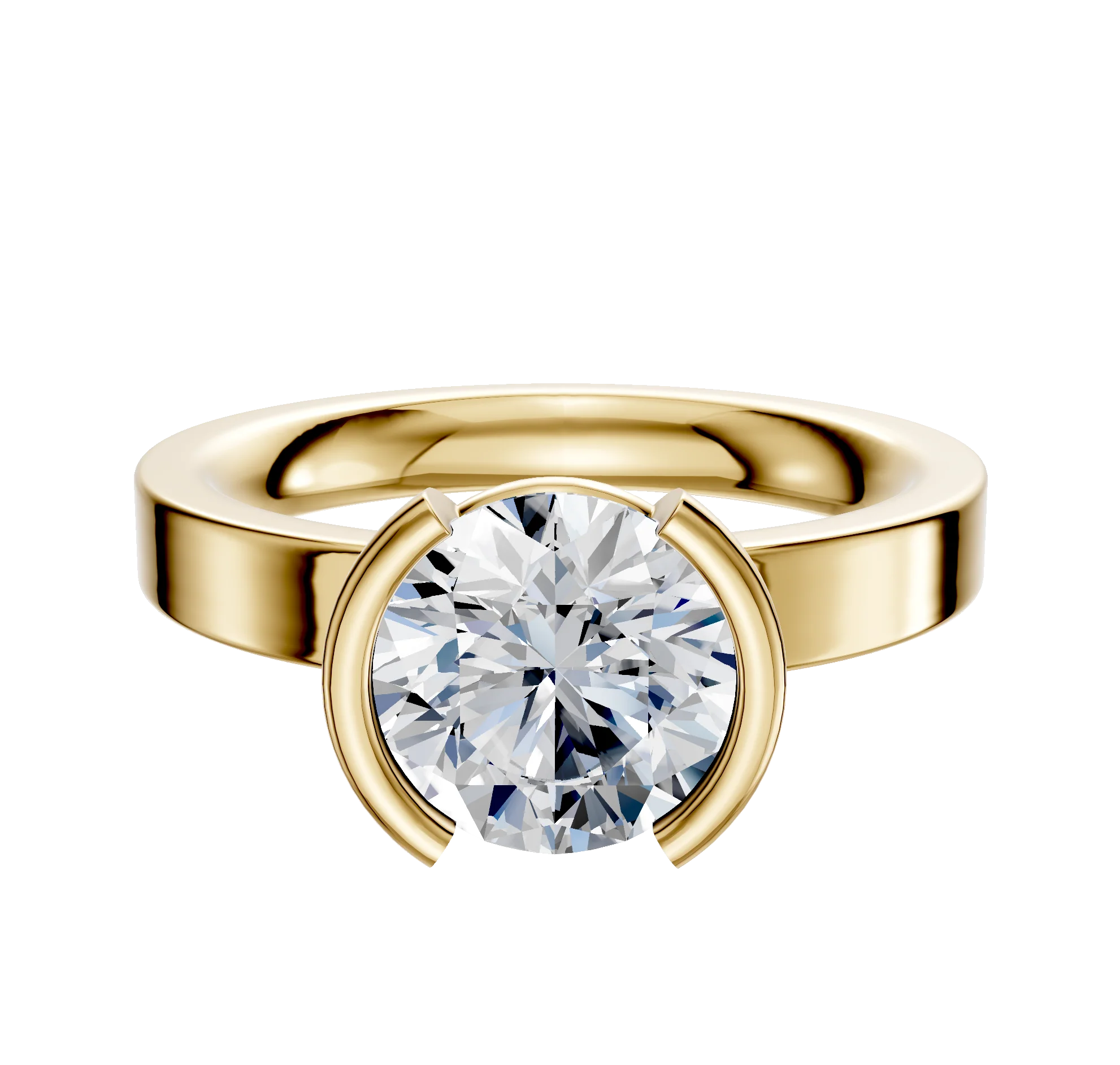 18K Yellow Gold Bezel Half Bezel North/South Classic Flat 3.0mm Engagement Ring