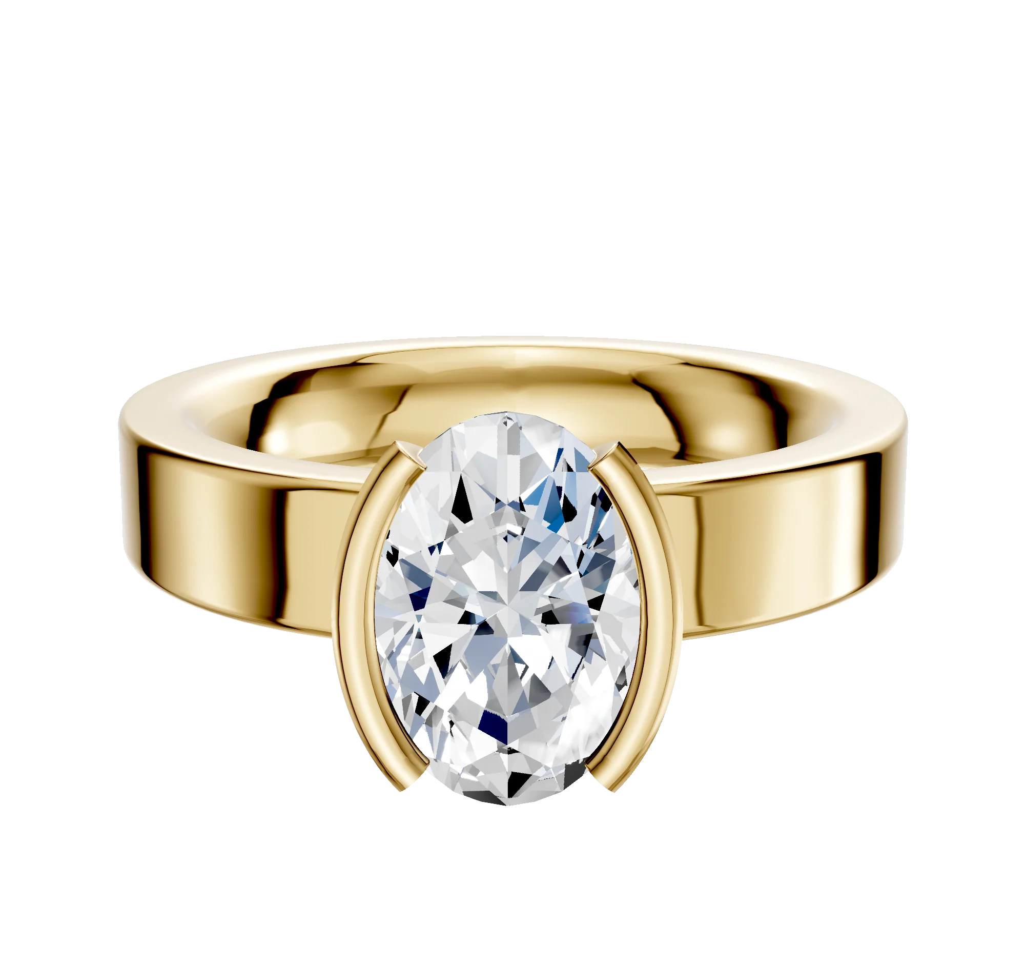 18K Yellow Gold Bezel Half Bezel North/South Classic Flat 4.0mm Engagement Ring