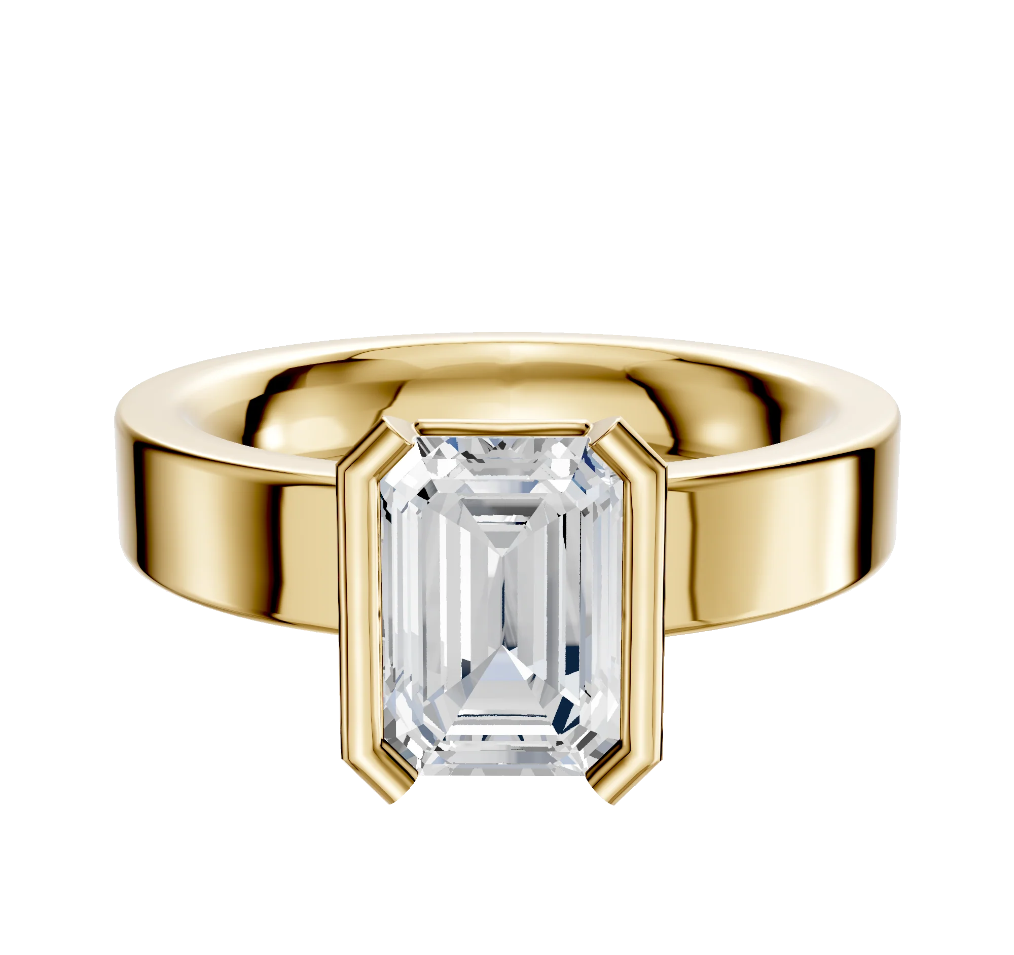 18K Yellow Gold Bezel Half Bezel North/South Classic Flat 4.0mm Engagement Ring
