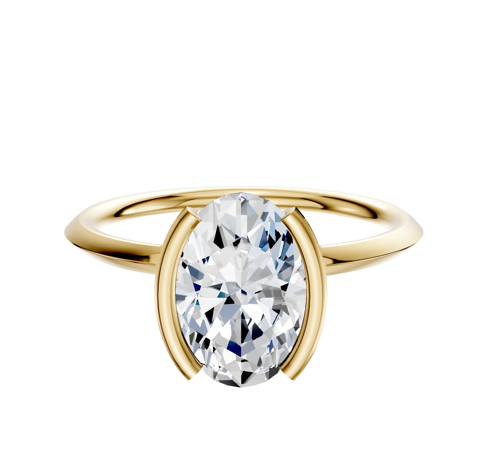 18K Yellow Gold Bezel Half Bezel North/South Classic Knife Edge 1.5mm Engagement Ring