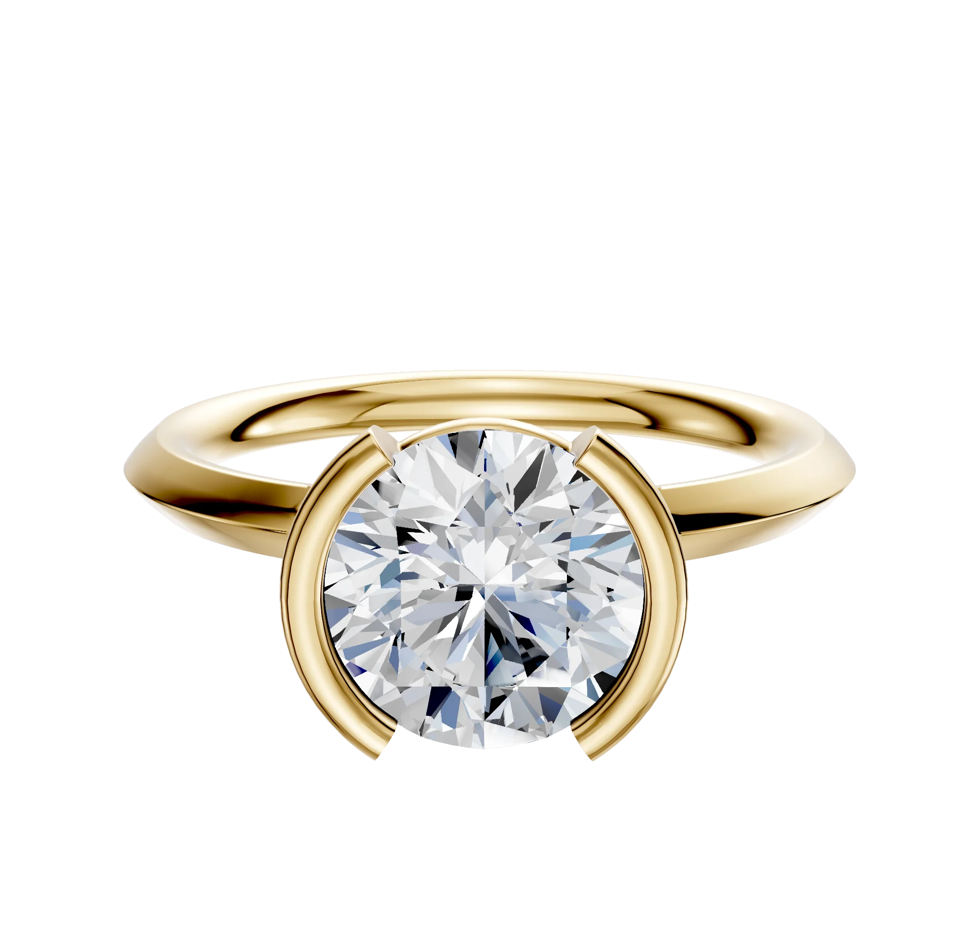 18K Yellow Gold Bezel Half Bezel North/South Classic Knife Edge 2.0mm Engagement Ring